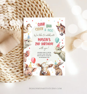 Editable Farm Animals Birthday Invitation Boy Farm Barnyard First Birthday Party Animals Confetti Download Corjl Template Printable 0448