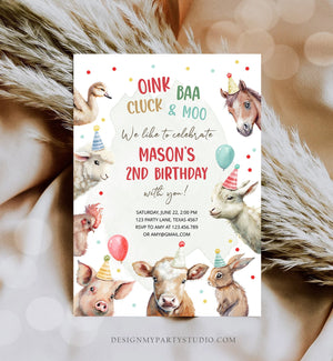 Editable Farm Animals Birthday Invitation Boy Farm Barnyard First Birthday Party Animals Confetti Download Corjl Template Printable 0448