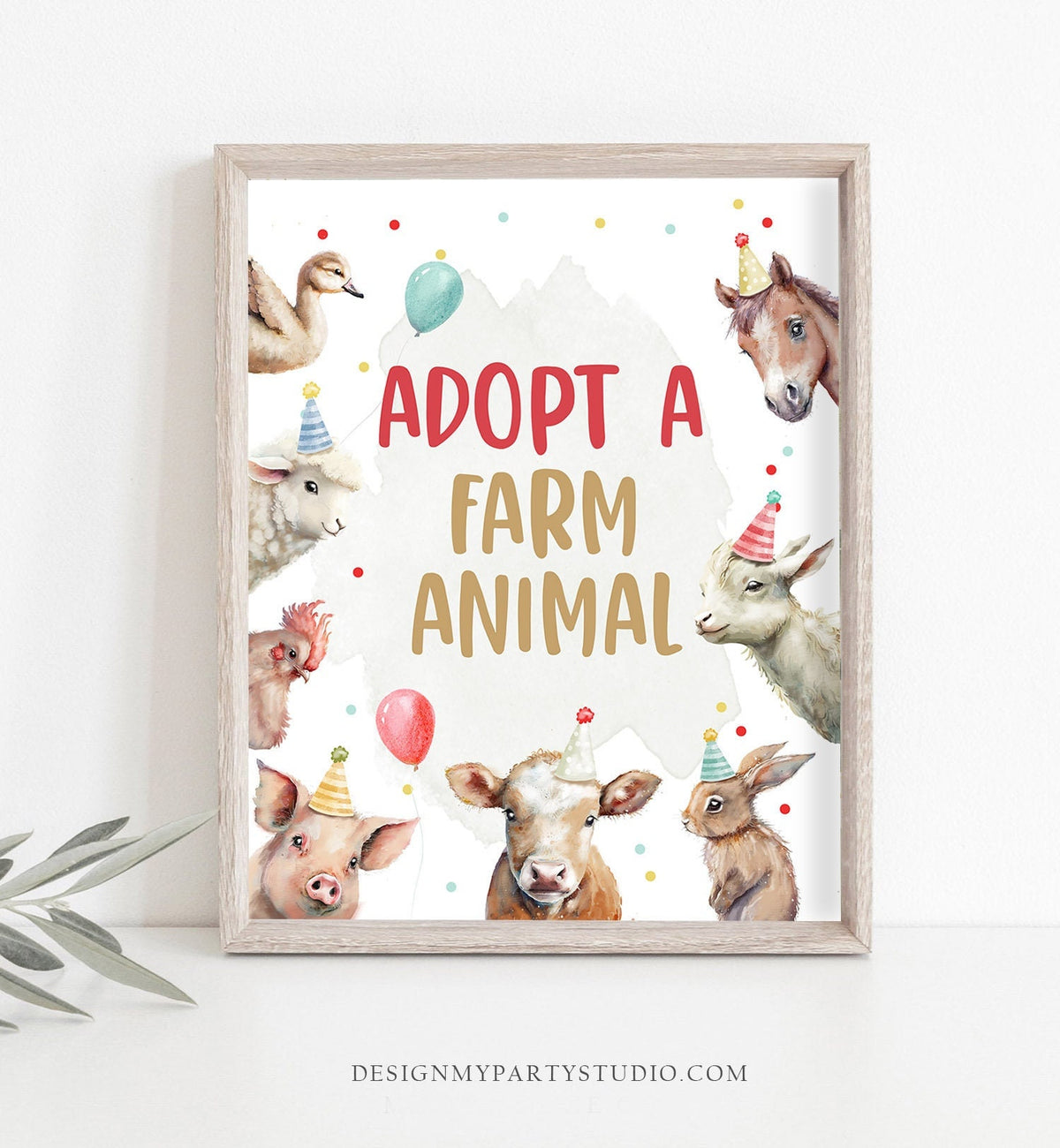 Adopt a Farm Animal Party Sign Farm Birthday Sign Favors Barnyard Birthday Farm Animals Boy Red Favor Sign Farm Party Printable 0448