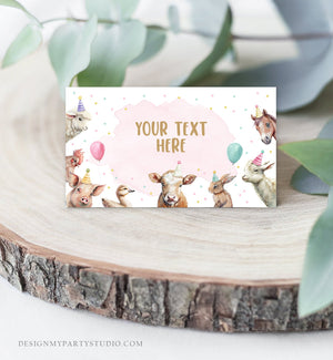 Editable Farm Animals Food Labels Barnyard Birthday Name Place Tent Card Girl Pink Farm Cow Buffet Label Party Animals Template Corjl 0448