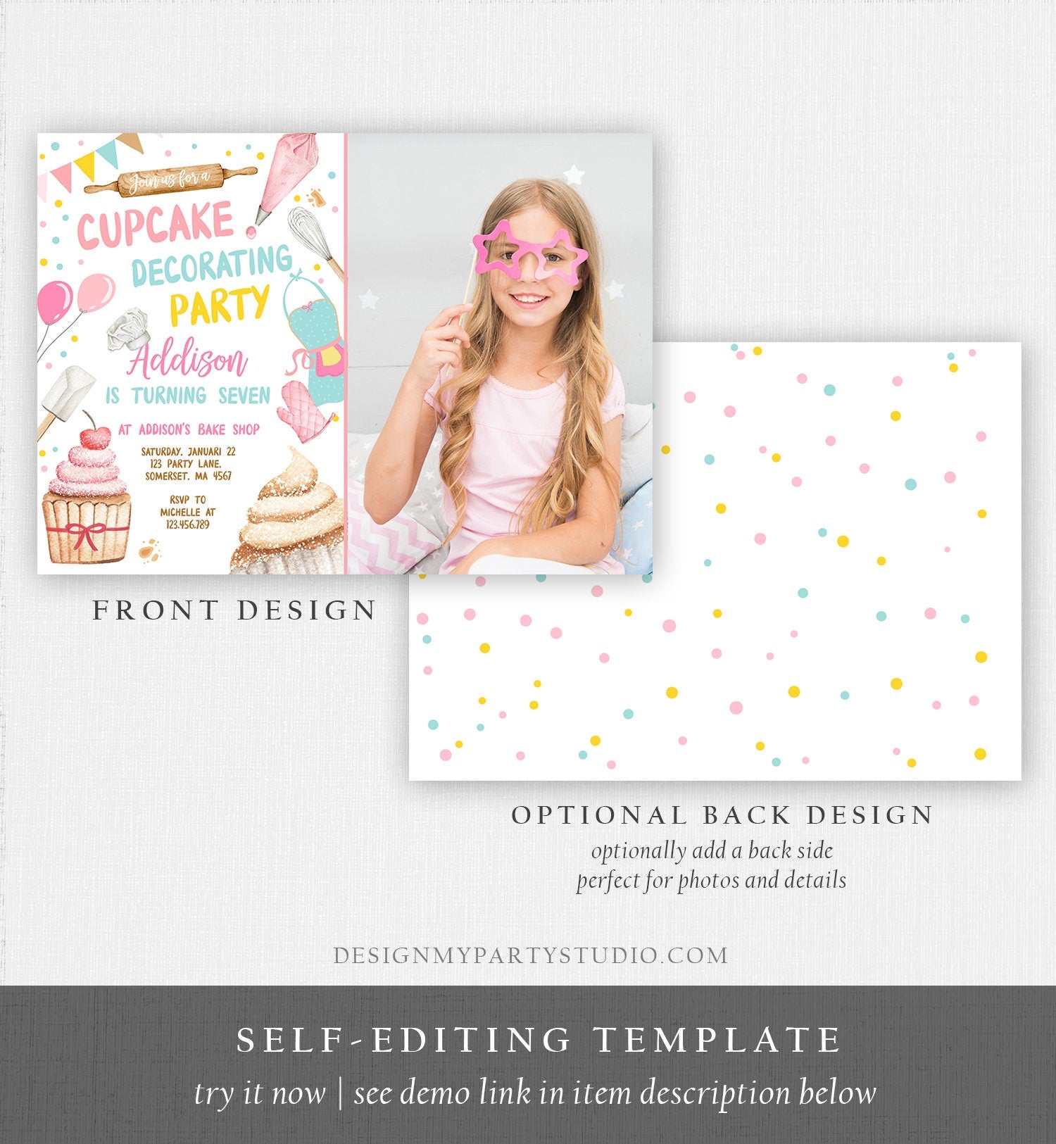 Editable Cupcake Decorating Party Invitation Kids Cooking Birthday Cupcake Invite Girl Chef Party Download Printable Corjl Template 0364