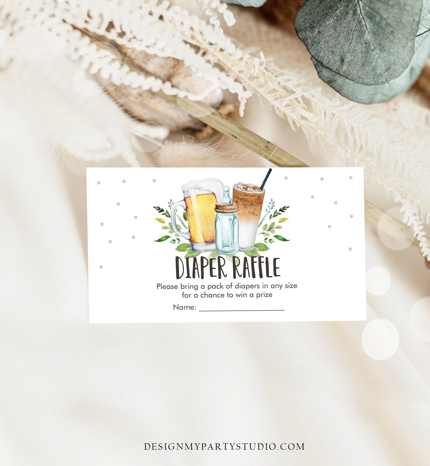 Editable Diaper Raffle Ticket Diaper Game Card Baby is Brewing Baby shower insert Beers and Bottles Download Template Corjl PRINTABLE 0190