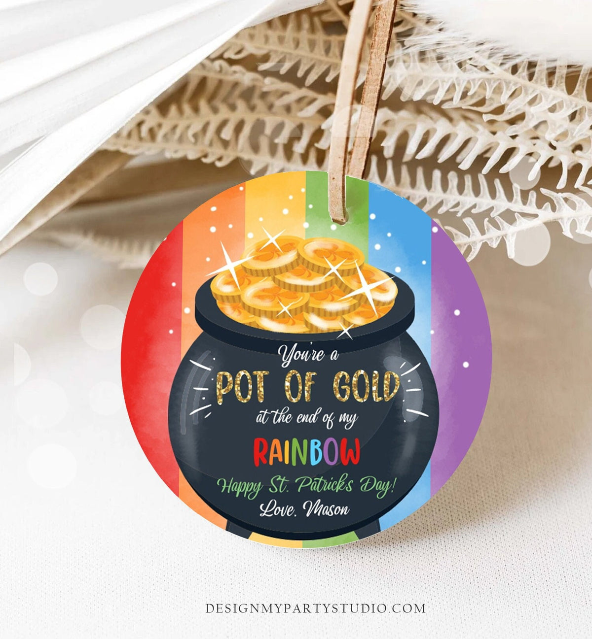 Editable St. Patrick&#39;s Day Tag Pot of Gold Favor Tags Glassroom Gift Kids Rainbow Party Favors Gift Friend Class Treats Template Corjl 0451