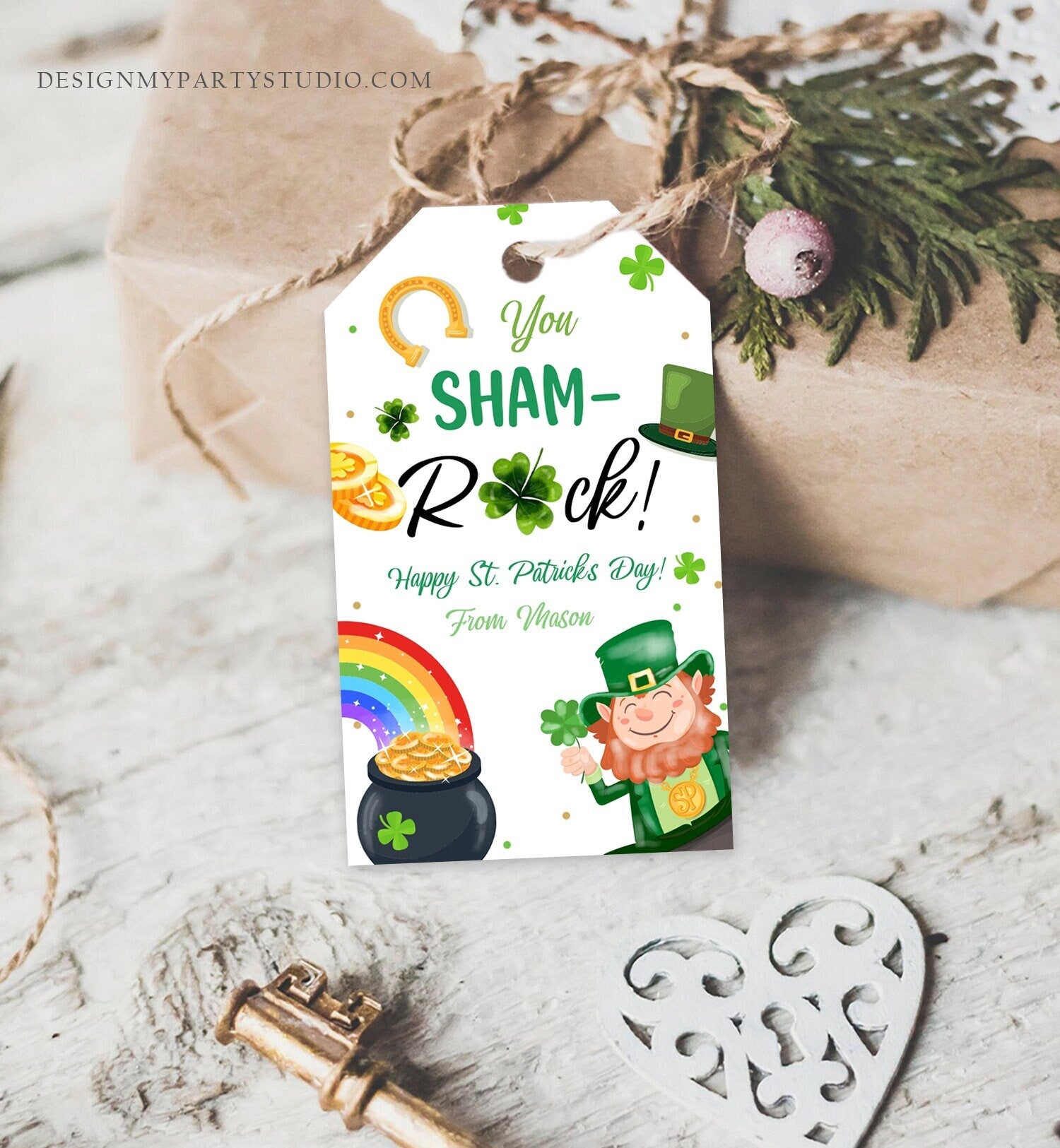 Editable St. Patrick's Day Tag You ShamROCK You Sham-rock Gift Tag School Classroom Gift Coworker Neighbor Teacher Template Corjl 0451