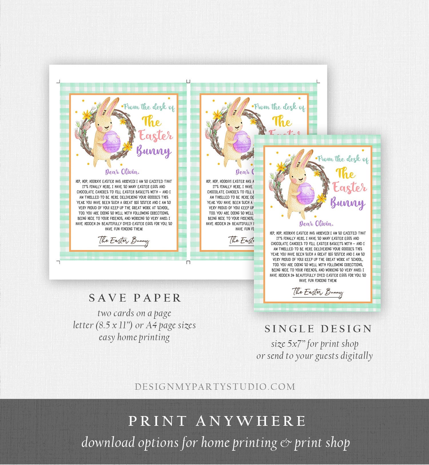 Editable Easter Bunny Letter Return Letter From The Desk Of Easter Letter Kids Easter Bunny Note Personalized Printable Template 0449