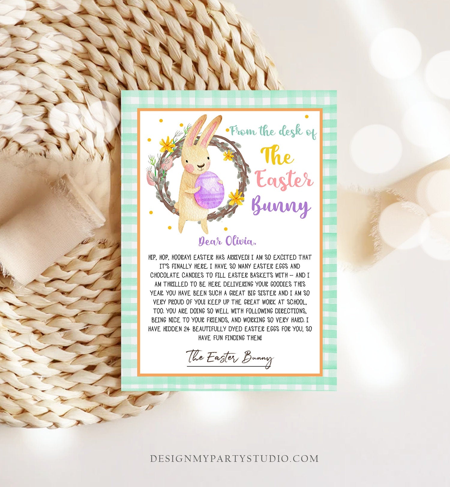 Editable Easter Bunny Letter Return Letter From The Desk Of Easter Letter Kids Easter Bunny Note Personalized Printable Template 0449