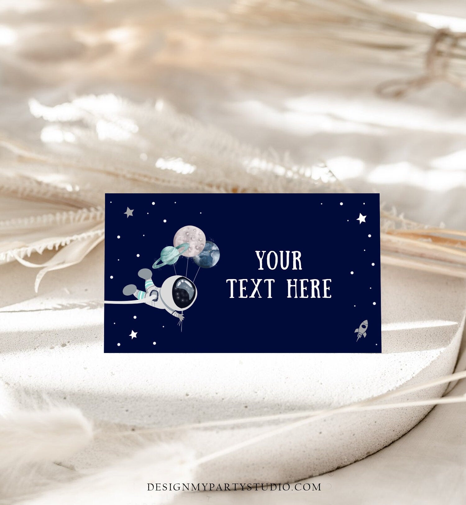 Editable Food Labels Outer Space Astronaut Birthday Galaxy Food Labels Place Card Tent Card Escort Card Blue Silver Template Printable 0366