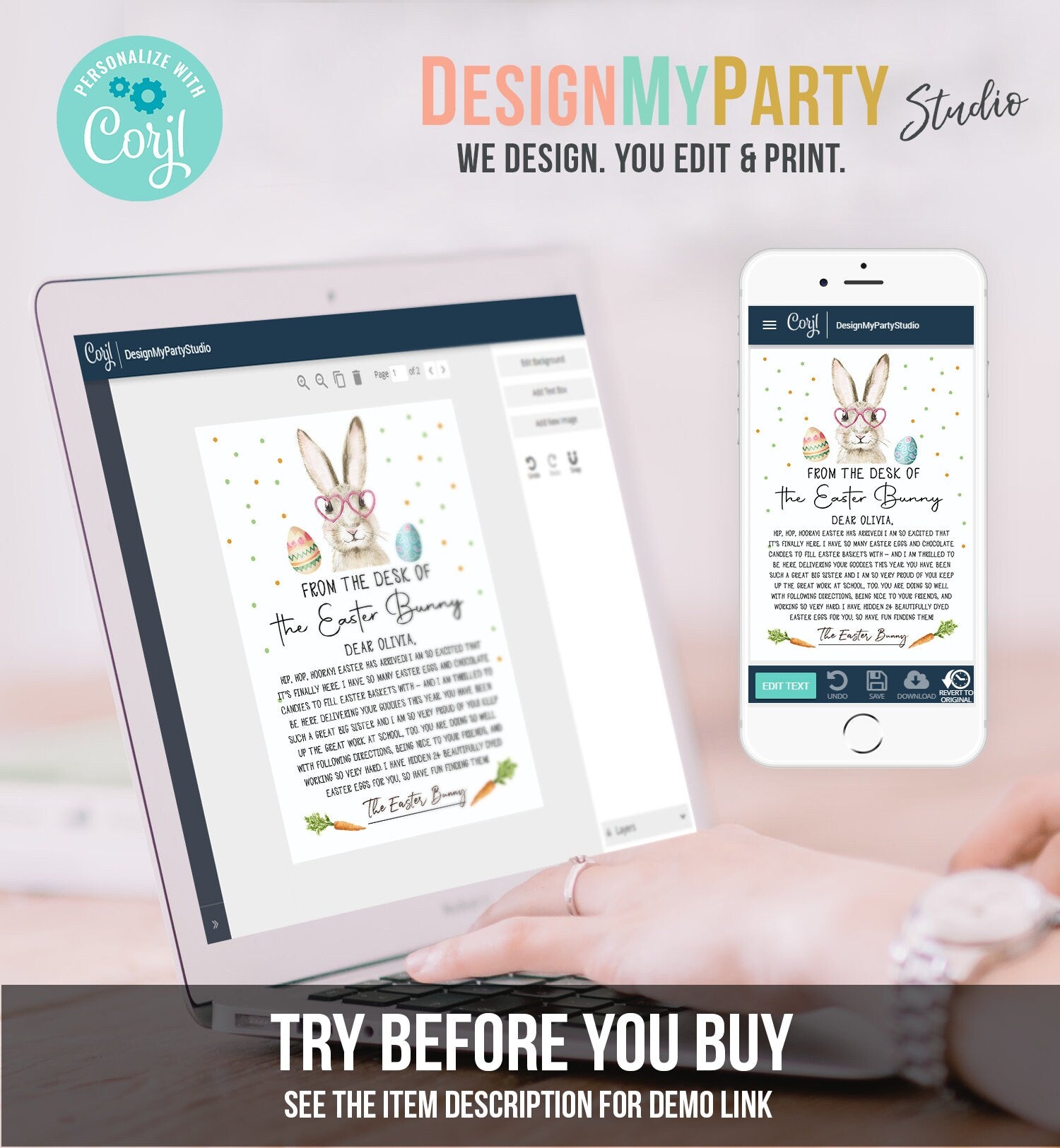 Editable Easter Bunny Letter Return Letter From The Desk Of Easter Letter Kids Easter Bunny Note Personalized Printable Template 0449