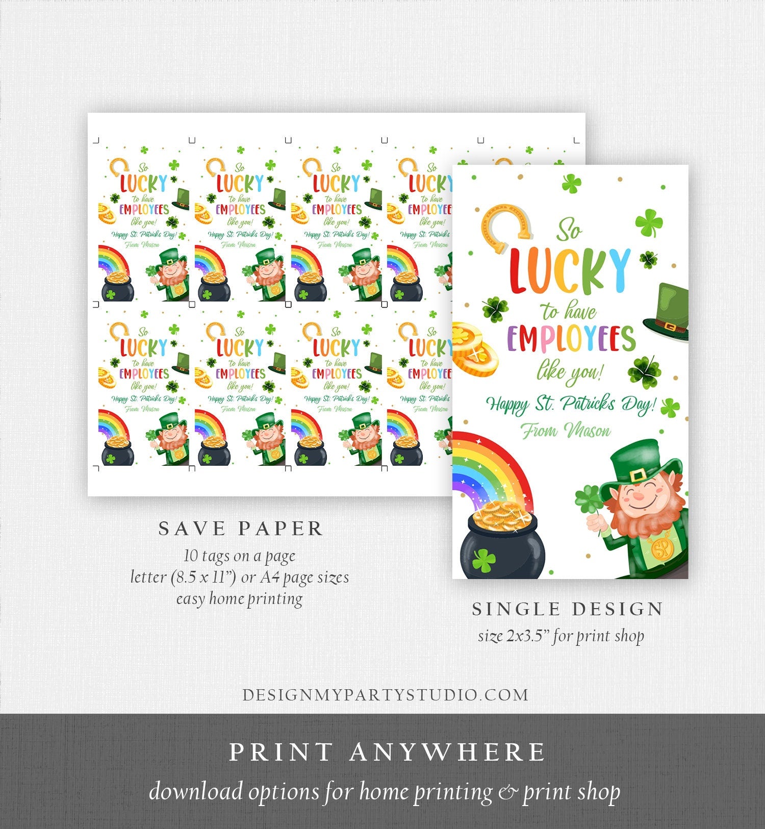 Editable St. Patrick's Day Tag Staff Gift Lucky To Have Employees Appreciation Team Member Office Manager Boss Printable Template Corjl 0451