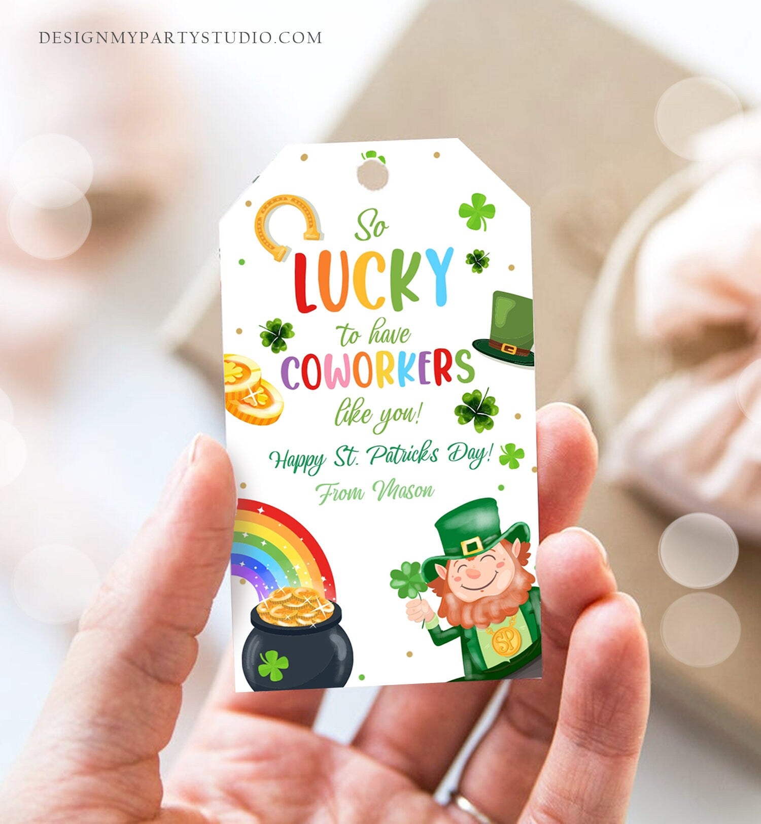 Editable St. Patrick's Day Tag Staff Gift Lucky To Have Coworkers Appreciation Team Member Office Friend Gift Printable Template Corjl 0451