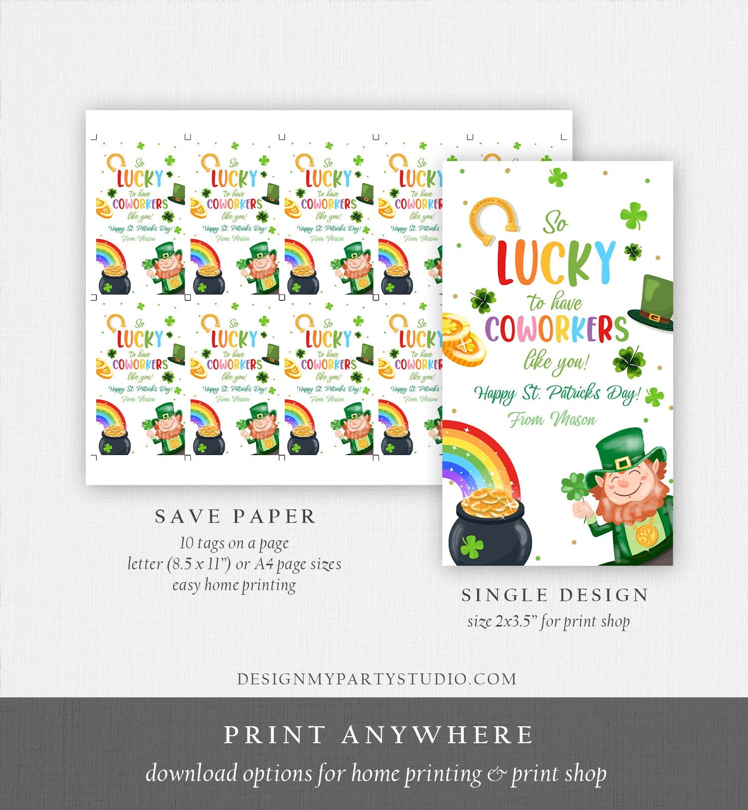 Editable St. Patrick's Day Tag Staff Gift Lucky To Have Coworkers Appreciation Team Member Office Friend Gift Printable Template Corjl 0451