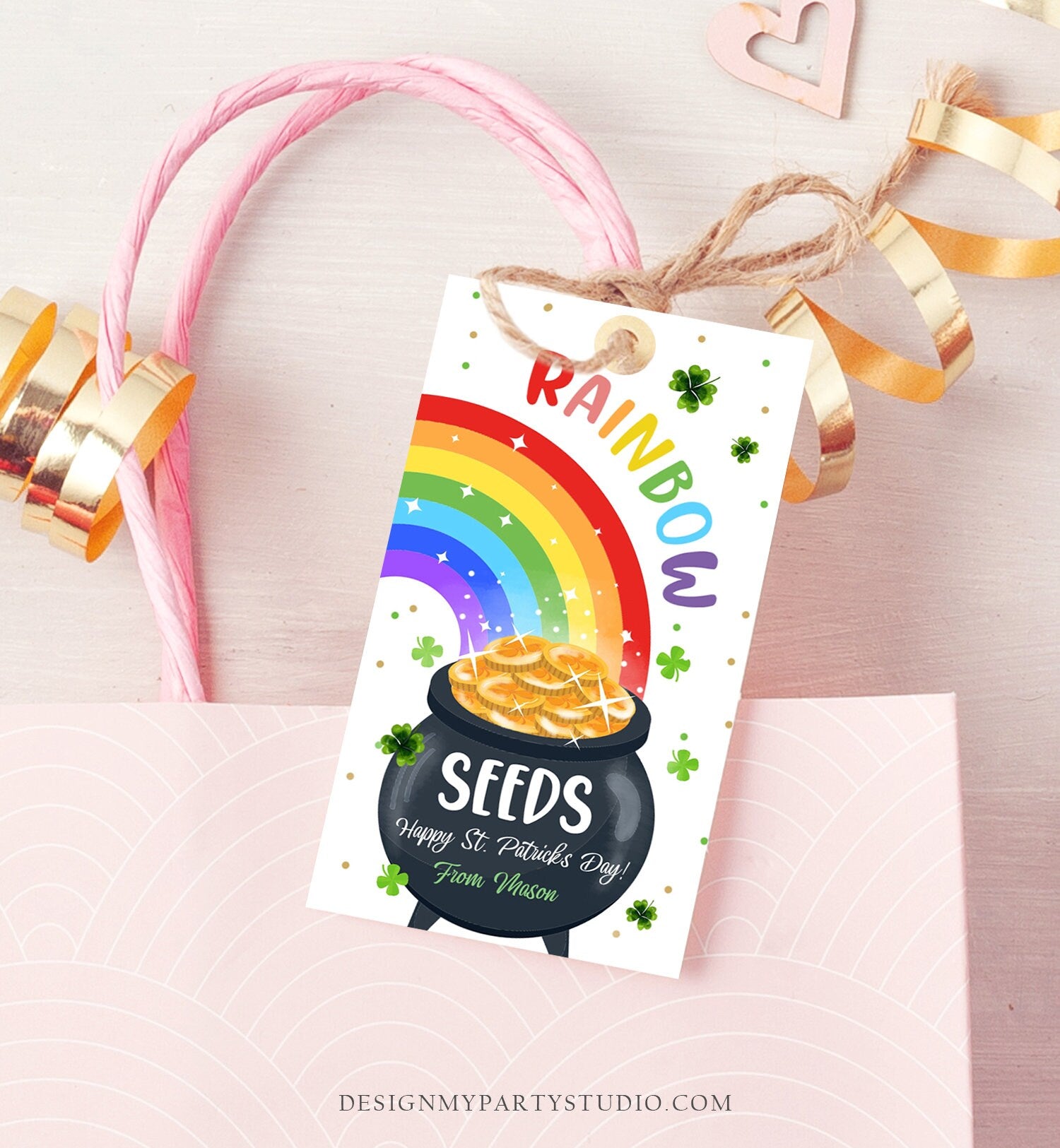 Editable St. Patrick's Day Tag Rainbow Seeds Tag Treat Favor Tag Friend School Classroom Gift Classmate Shamrock Teacher Template Corjl 0451