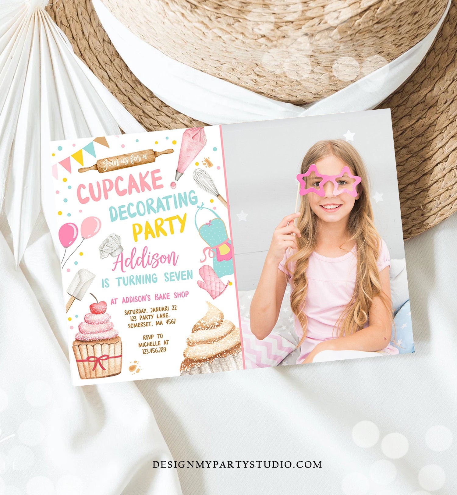 Editable Cupcake Decorating Party Invitation Kids Cooking Birthday Cupcake Invite Girl Chef Party Download Printable Corjl Template 0364