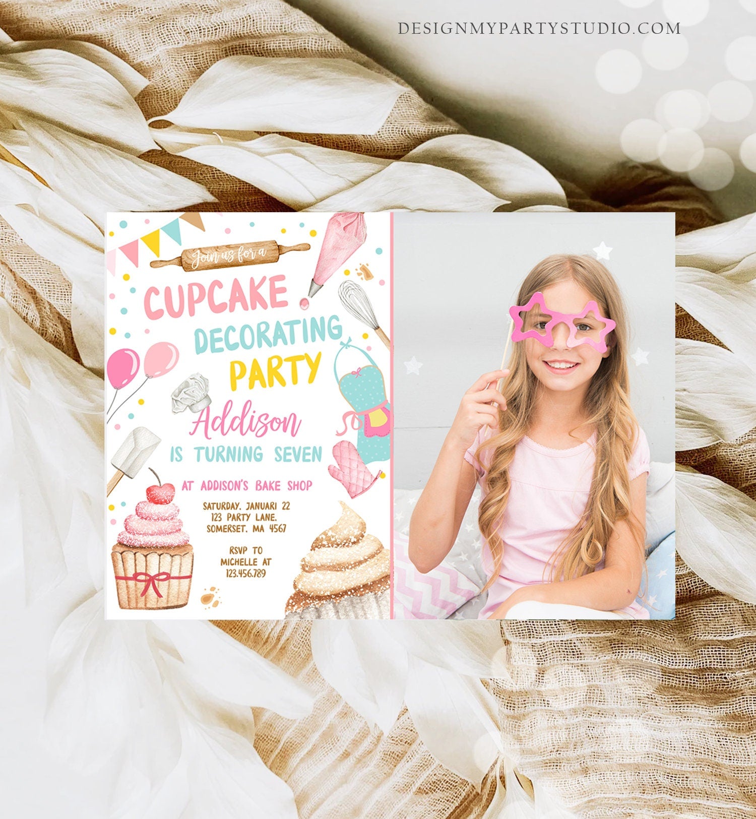 Editable Cupcake Decorating Party Invitation Kids Cooking Birthday Cupcake Invite Girl Chef Party Download Printable Corjl Template 0364