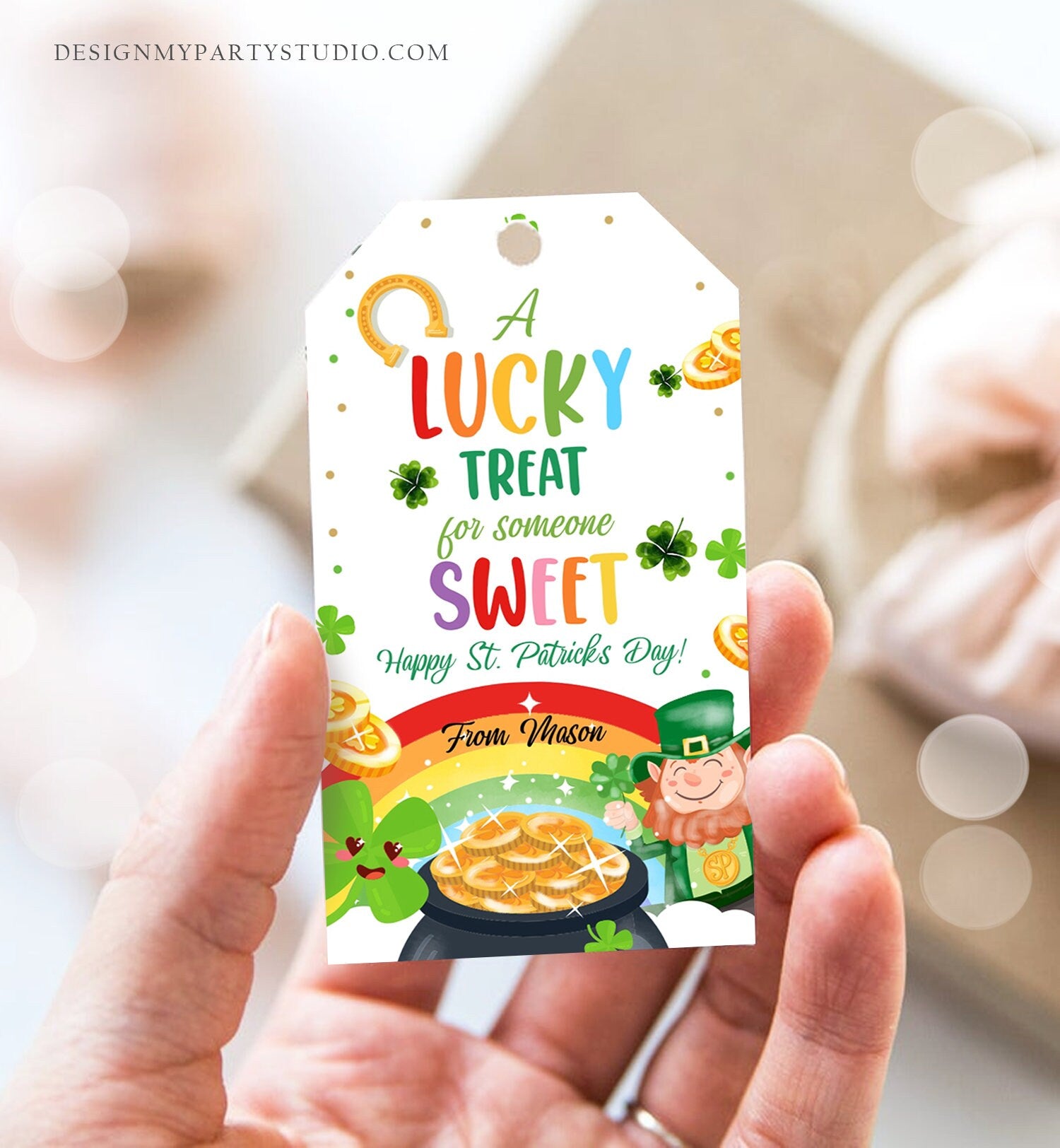 Editable St. Patrick's Day Tag Lucky Treat for Someone Sweet Tag Friend School Classroom Gift Classmate Shamrock Teacher Template Corjl 0451