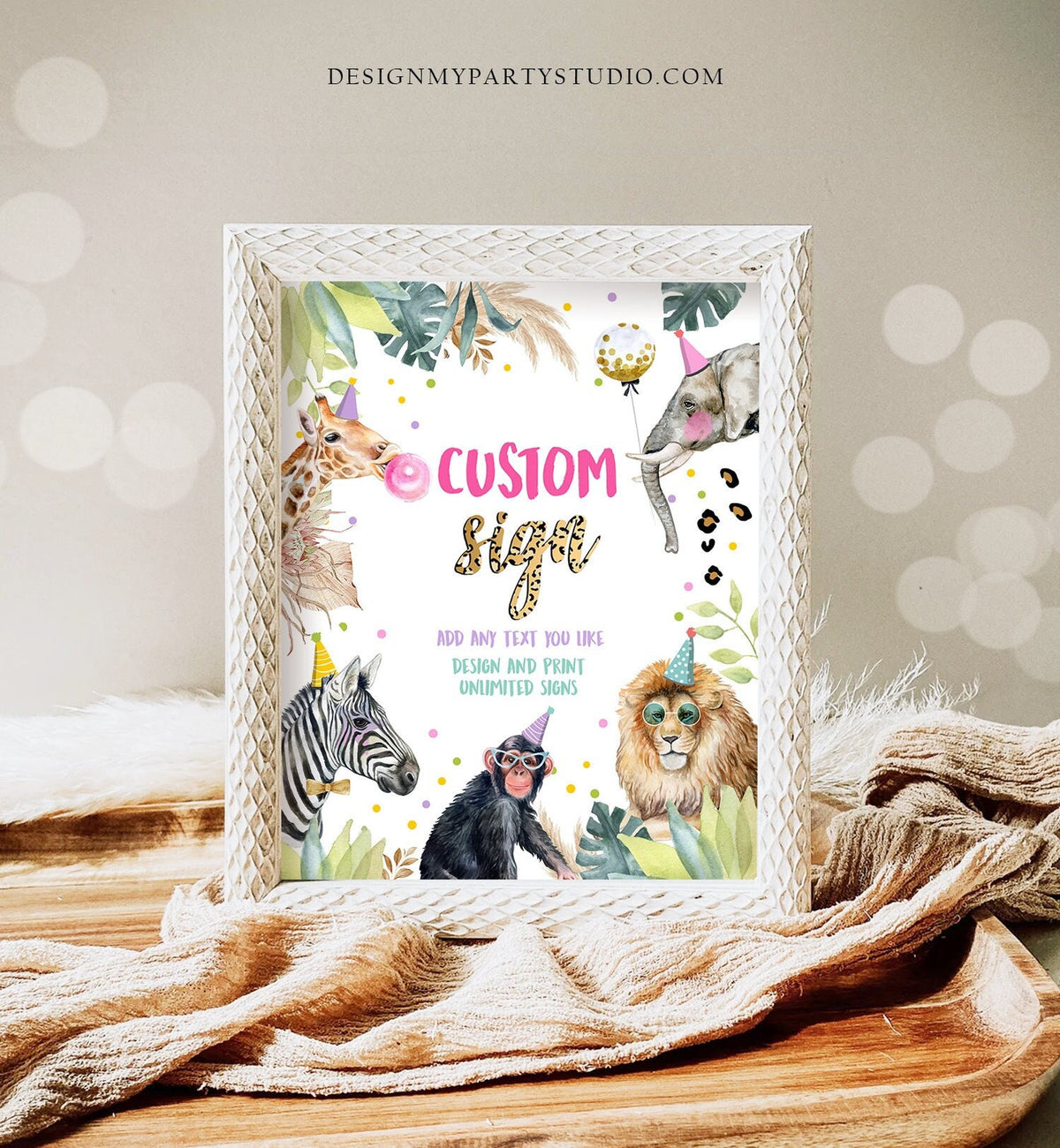 Editable Custom Sign Party Animals Sign Wild One Animals Decor Zoo Safari Animals Girl Table Decoration 8x10 Instant Download PRINTABLE 0417