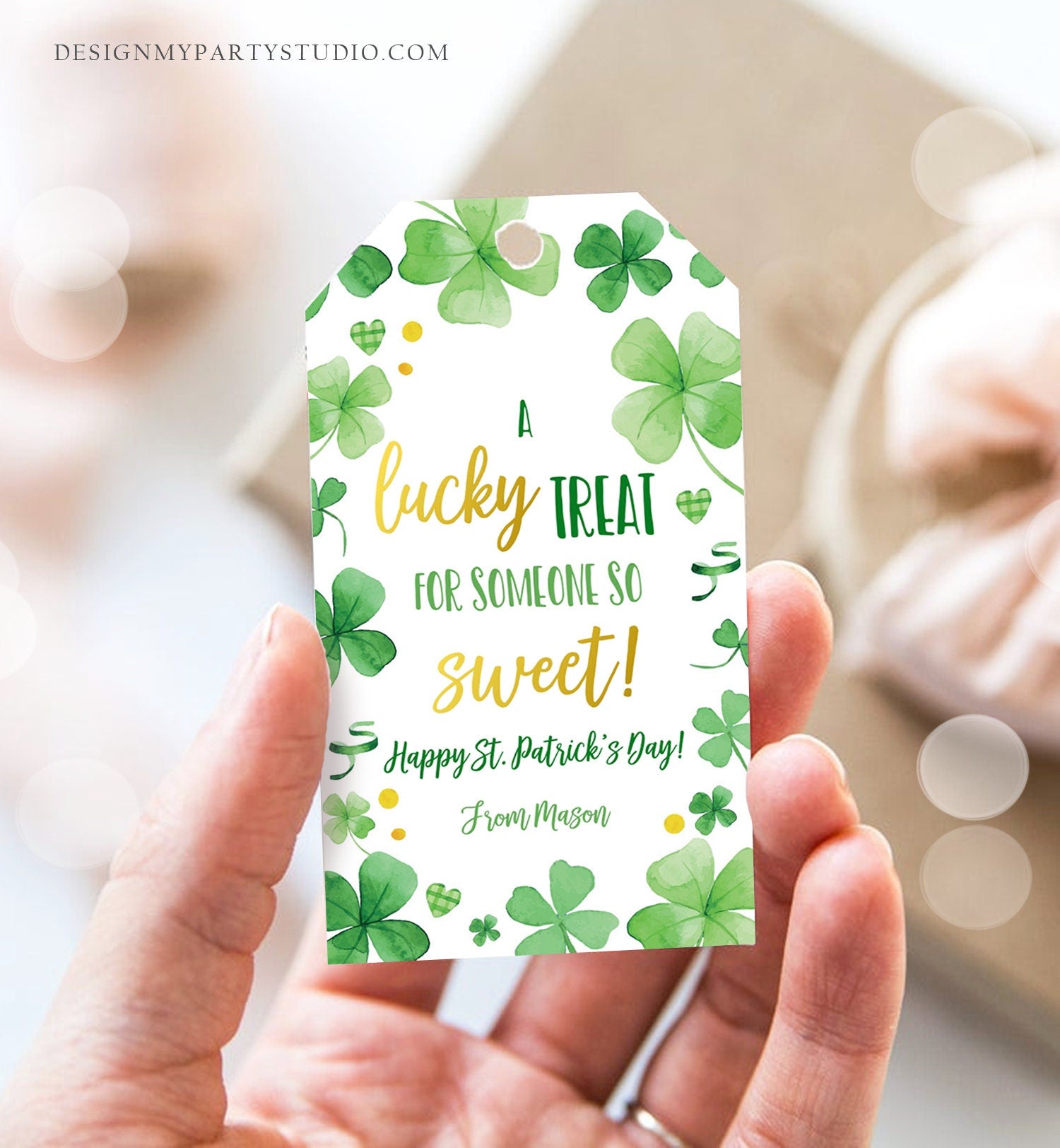 Editable St. Patrick's Day Tag Lucky Treat for Someone Sweet Tag Friend School Classroom Gift Classmate Shamrock Teacher Template Corjl 0451