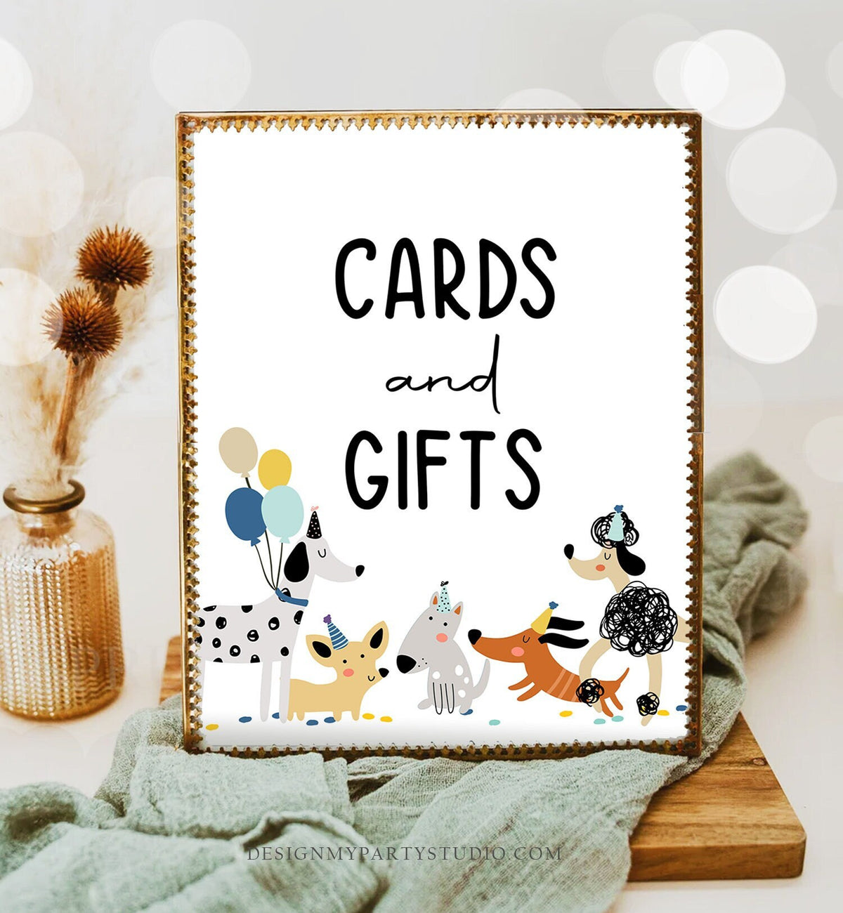 Cards and Gifts Sign Gift Table Decor Dog Birthday Party Blue Boy Puppy Party Decorations Vet Pawty Decor Table Sign Download Printable 0429