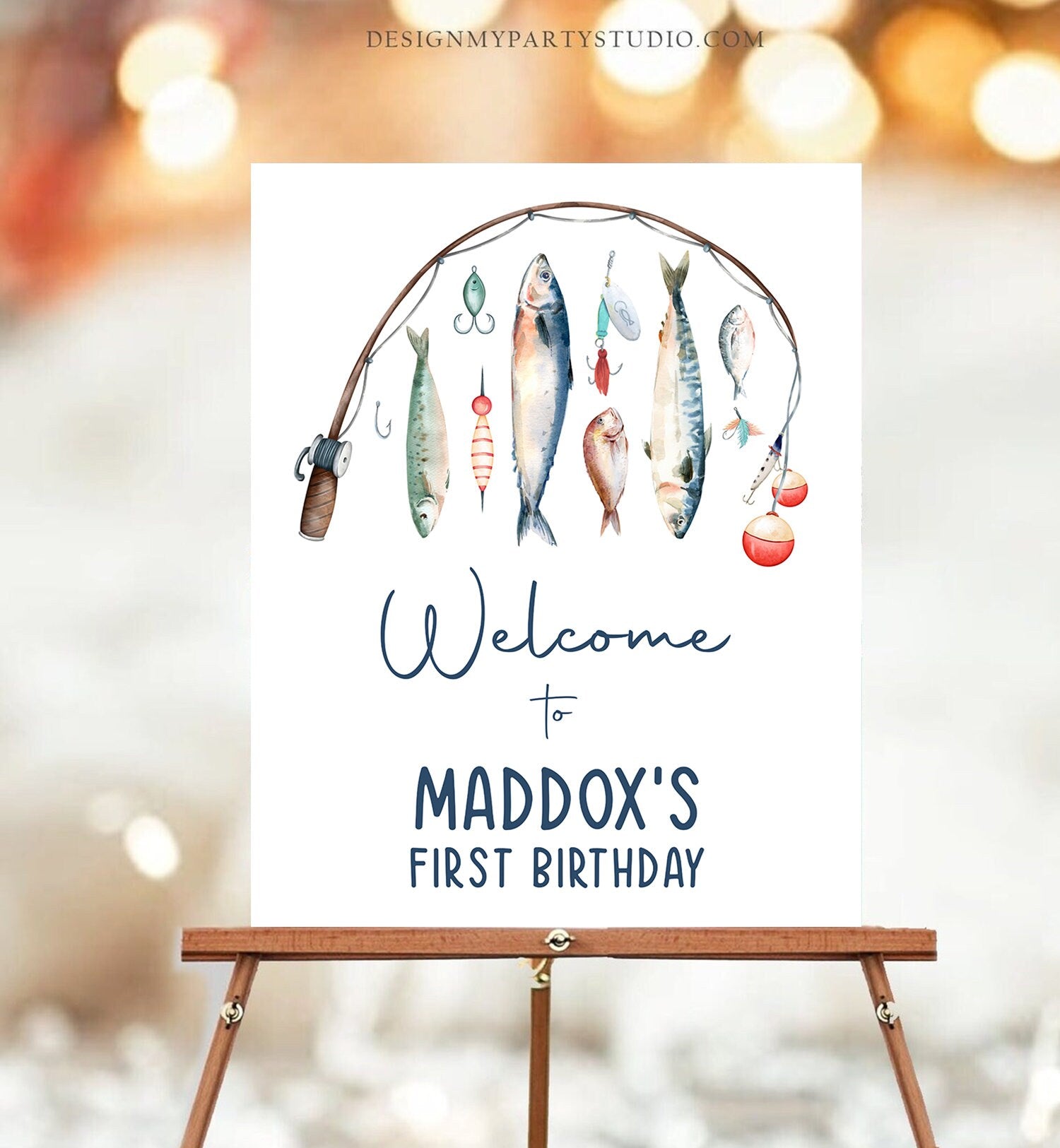 Editable Fishing Birthday Welcome Sign 1st Birthday Boy The Big One O-fish-ally Fishing Party Sign Fish Sea Template PRINTABLE Corjl 0454