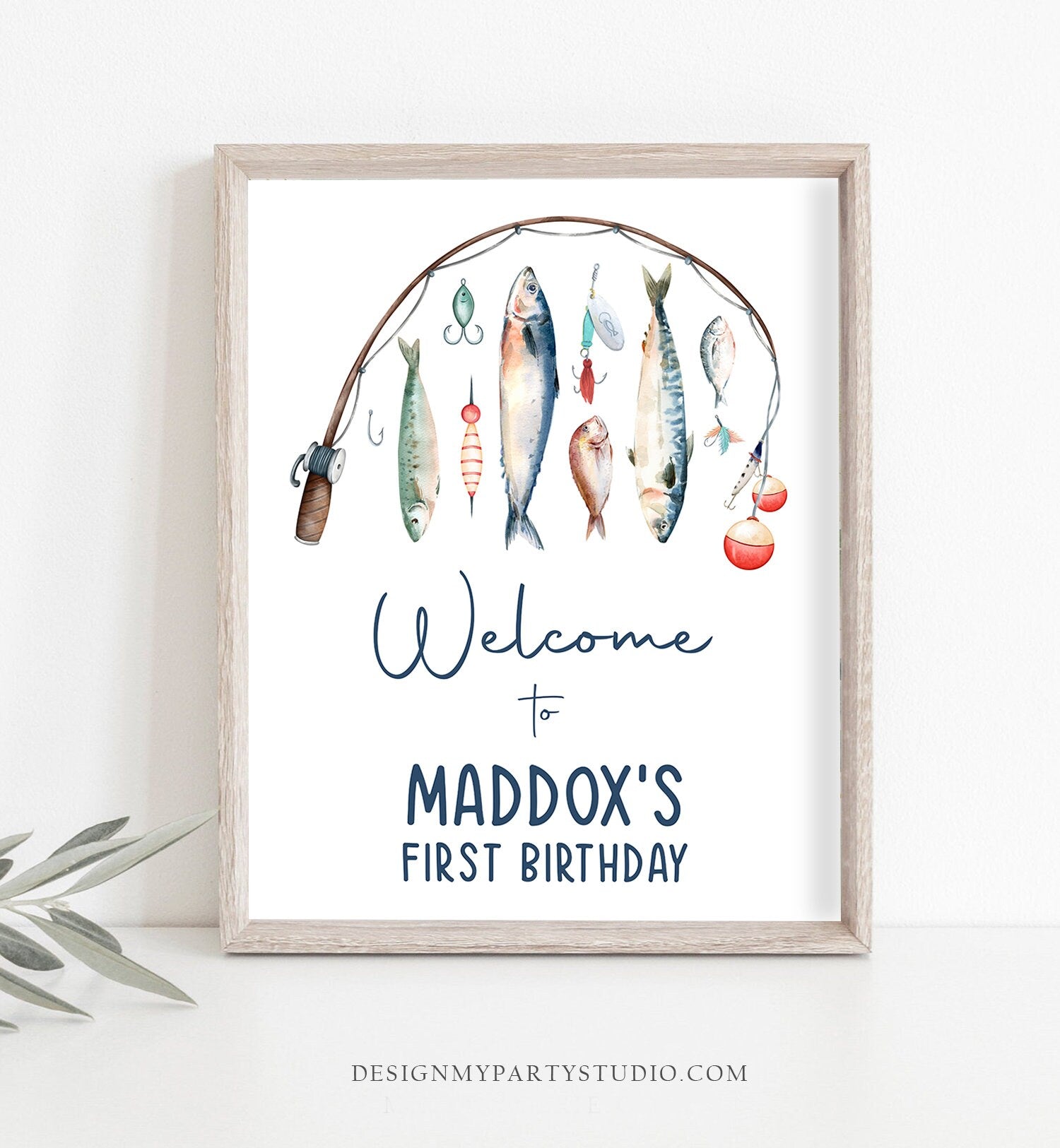 Editable Fishing Birthday Welcome Sign 1st Birthday Boy The Big One O-fish-ally Fishing Party Sign Fish Sea Template PRINTABLE Corjl 0454