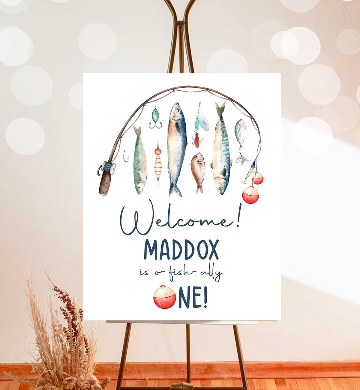 Editable Fishing Birthday Welcome Sign 1st Birthday Boy The Big One O-fish-ally Fishing Party Sign Fish Sea Template PRINTABLE Corjl 0454