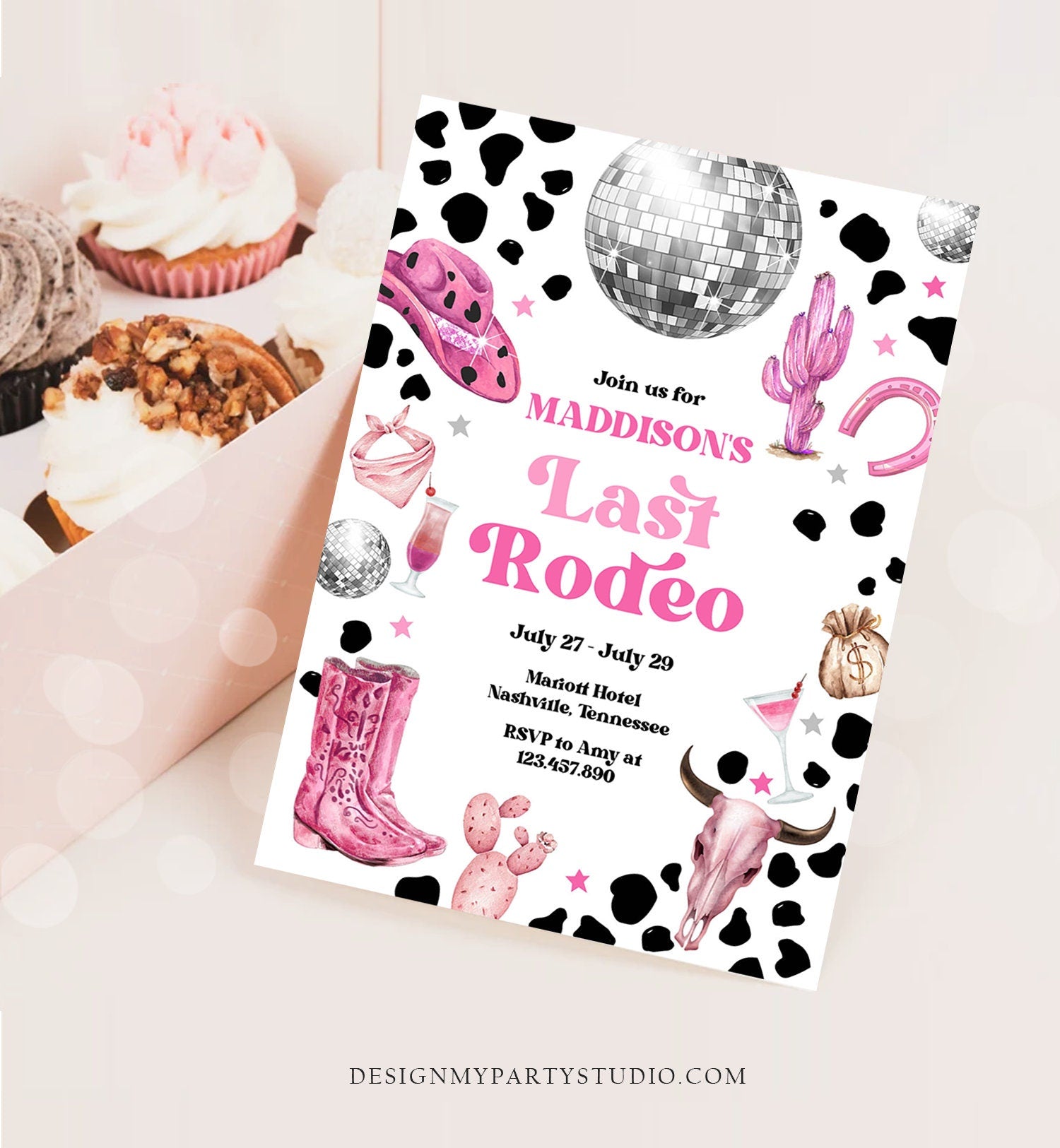 Editable Nashville Bachelorette Weekend Invitation Last Rodeo Invitation & Itinerary Let's Get Nashty Download Printable Template Corjl 0455