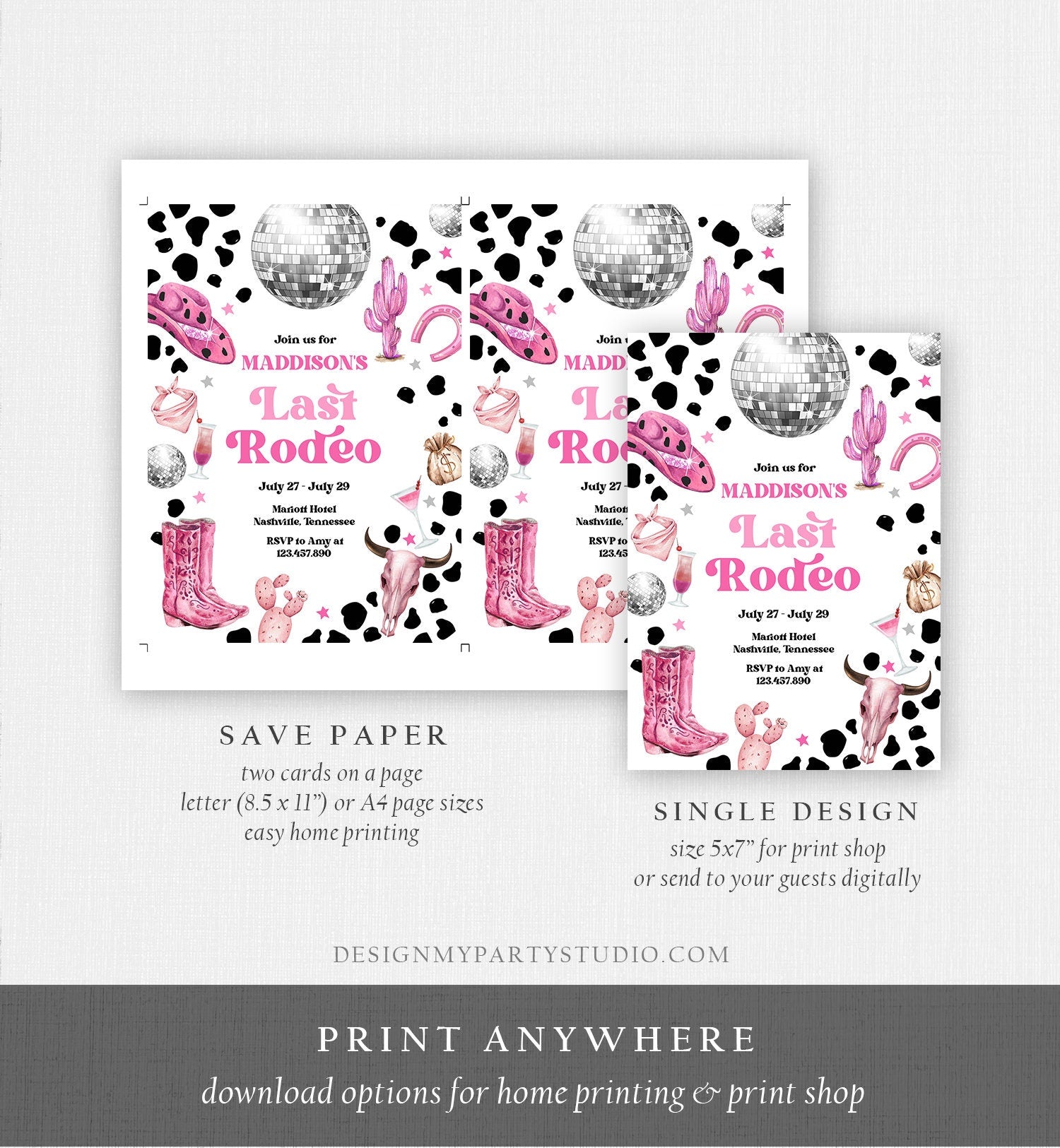 Editable Nashville Bachelorette Weekend Invitation Last Rodeo Invitation & Itinerary Let's Get Nashty Download Printable Template Corjl 0455