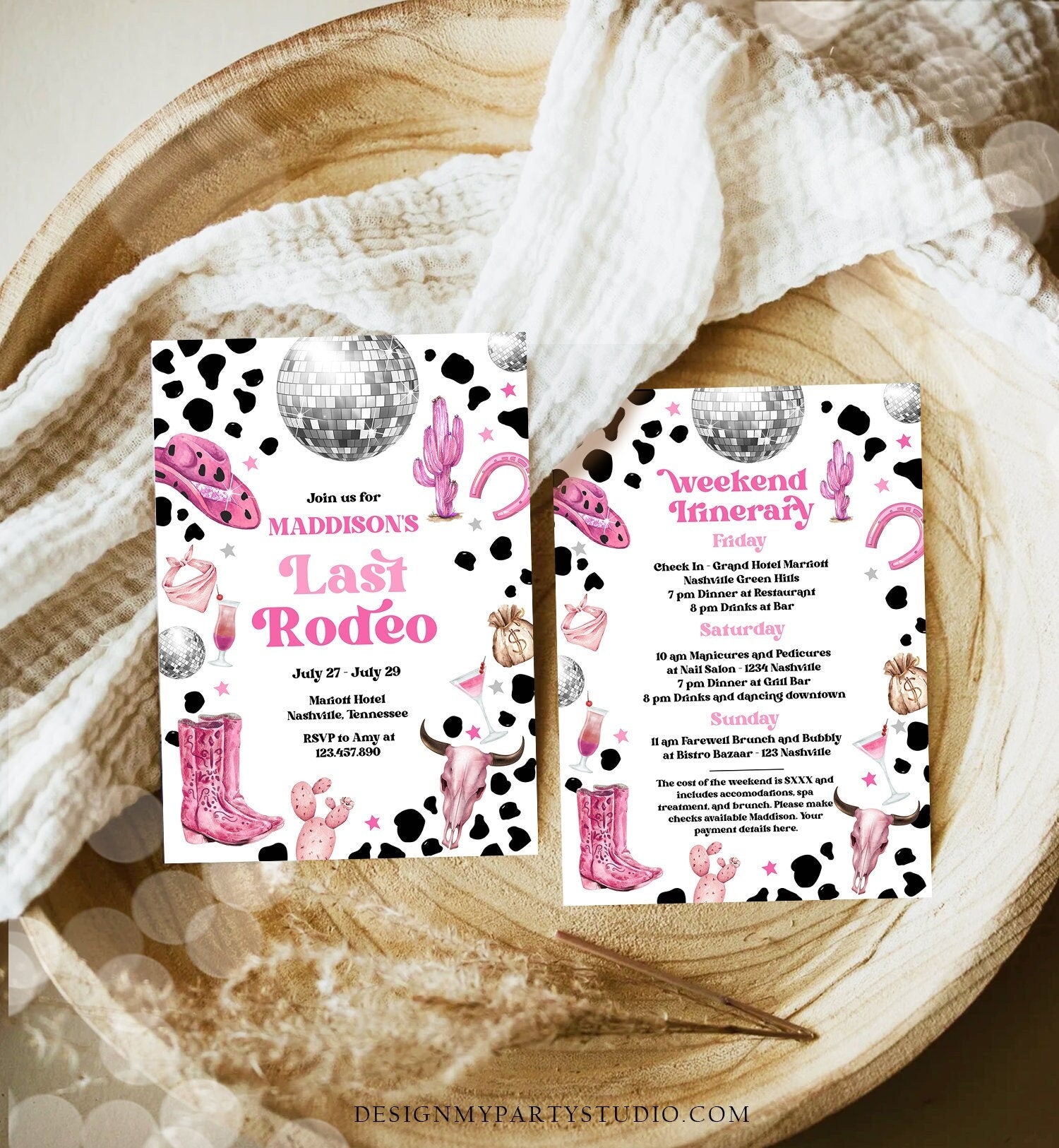 Editable Nashville Bachelorette Weekend Invitation Last Rodeo Invitation & Itinerary Let's Get Nashty Download Printable Template Corjl 0455