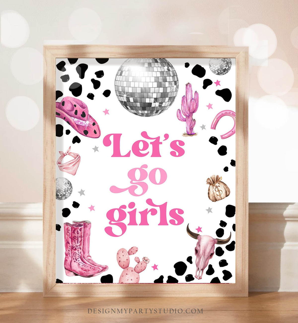 Let&#39;s Go Girls Sign Sign Space Cowgirl Birthday Party Sign Disco Cowgirl Sign Pink Rodeo Party Nashville Wild West Country Printable 0455