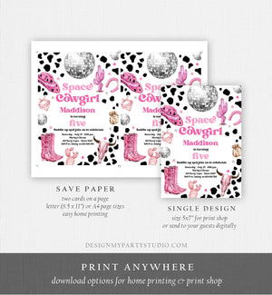 Editable Space Cowgirl Birthday Party Invitation Disco Cowgirl Invite Pink Girl Rodeo Country Digital Download Printable Template Corjl 0455