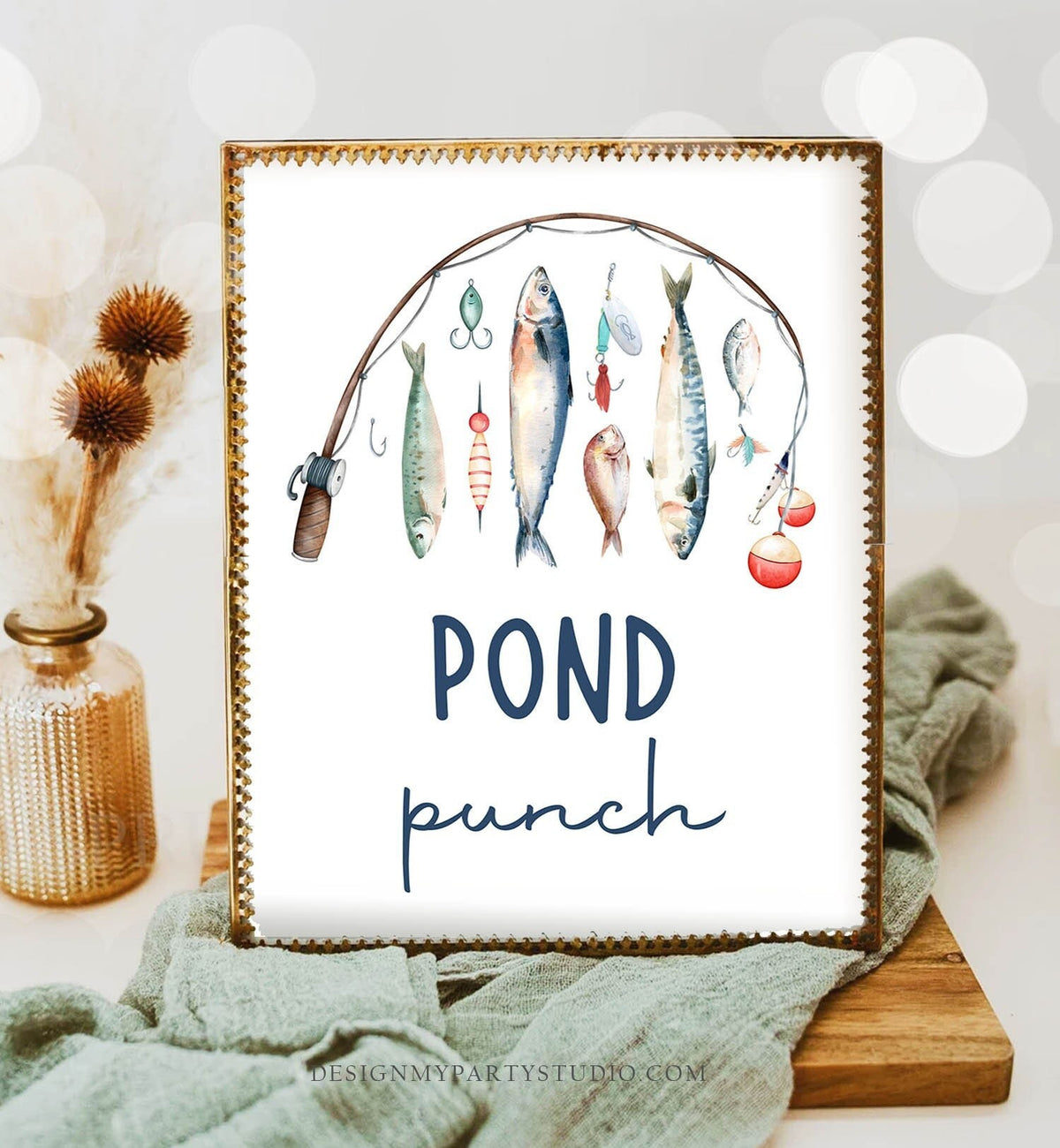 Pond Punch Sign Fishing Birthday Sign O-fish-ally Reeling in The Big One Birthday Boy Fishing Party Decor Food Table Download Printable 0454