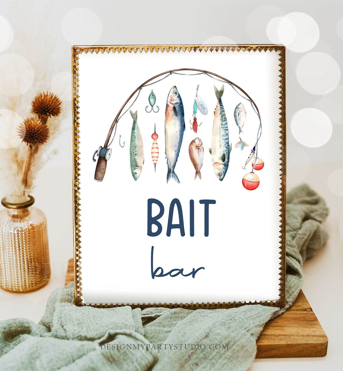 Bait Bar Sign Fishing Birthday Sign O-fish-ally Reeling in The Big One Birthday Boy Fishing Party Decor Food Table Download Printable 0454