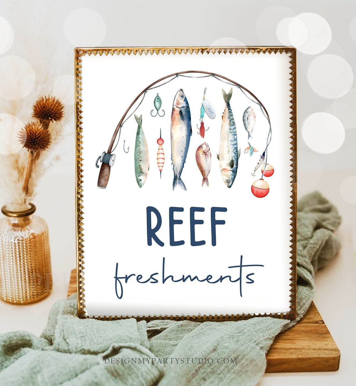 Reef Freshments Sign Fishing Birthday Sign O-fish-ally Reeling in The Big One Birthday Boy Fishing Party Decor Drink Download Printable 0454