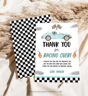 Editable Race Car Thank You Card Two Fast Birthday Boy Blue Racing Car Thank You Card Birthday Fast One Template Instant Download Corjl 0424