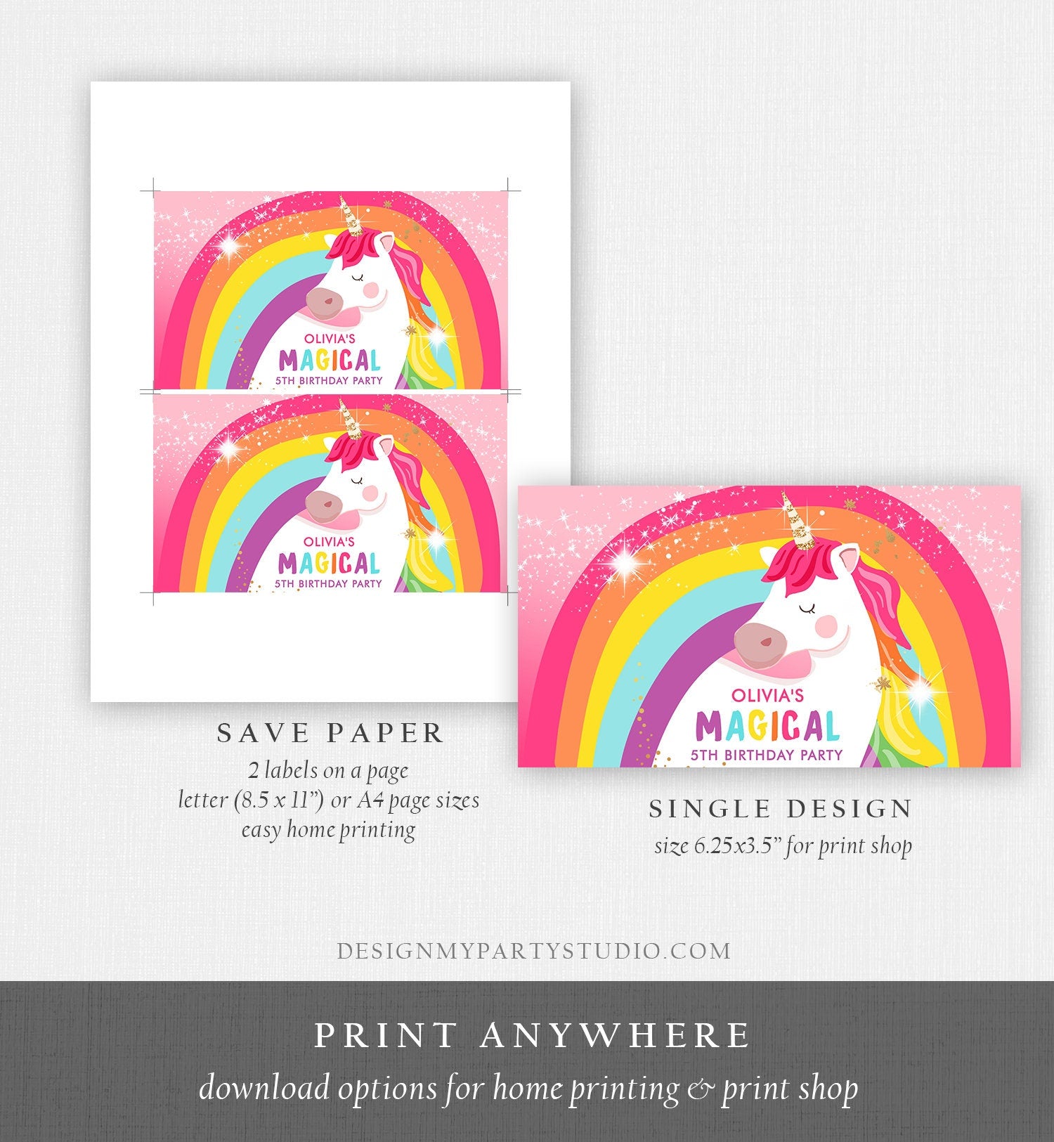 Editable Unicorn Birthday Party Gable Box Favor Label Magical Unicorn Gift Box Labels Girl Pink Rainbow Download Printable Corjl 0323