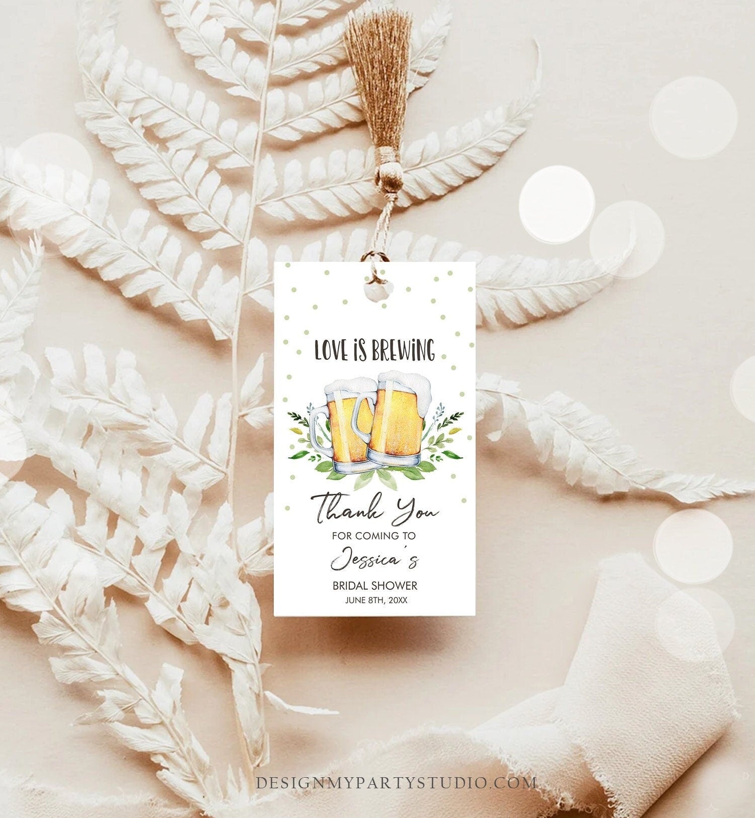 Editable Love is Brewing Bridal Shower Favor Tags Beer Couples Shower Thank You Tag Brewing Label Beer Mugs Gift Tag Template Printable 0190