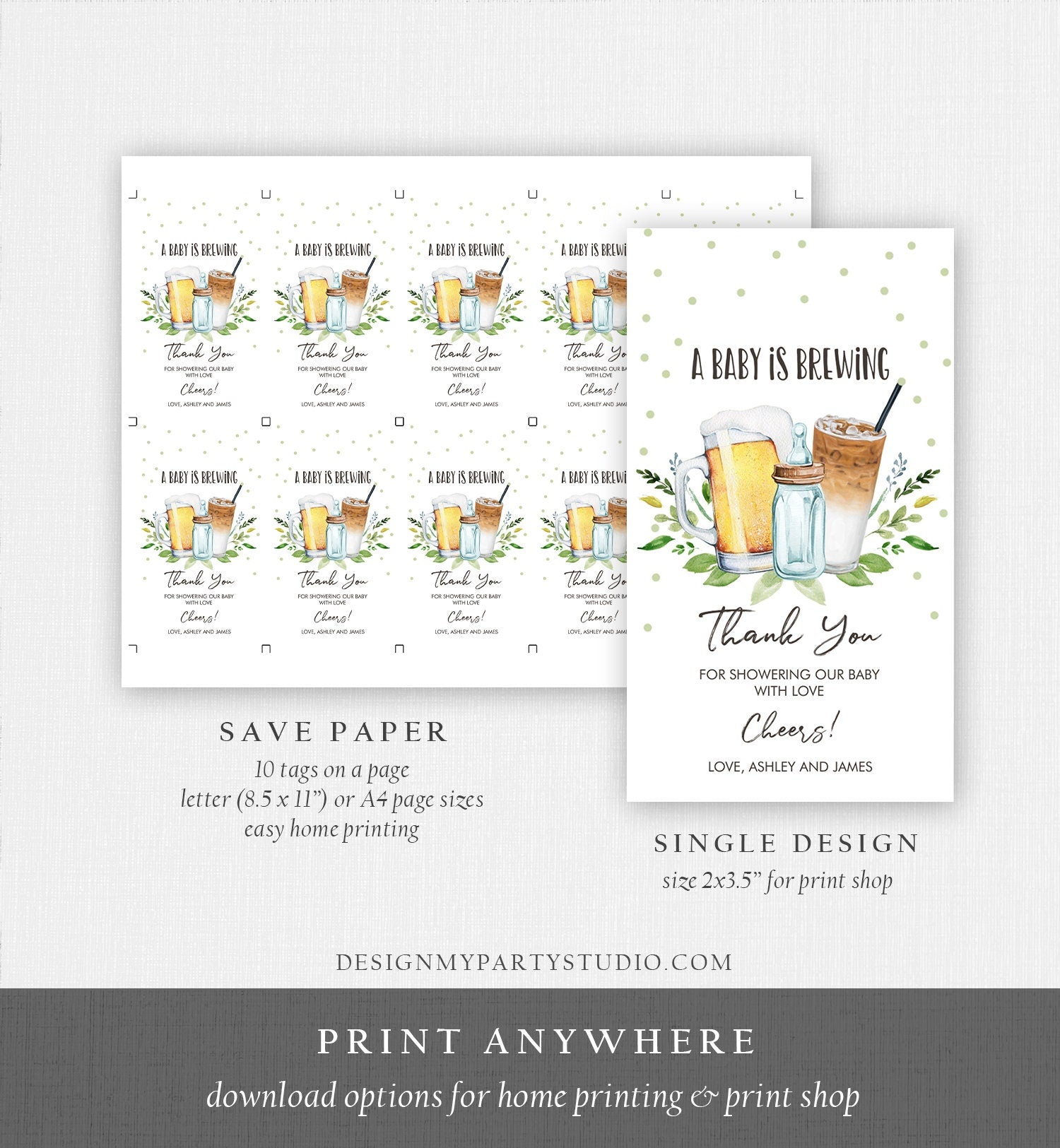 Editable A Baby is Brewing Baby Shower Favor Tags Beer Baby Shower Thank you Tags Brewing Label Neutral Tags Gift Tags Template Corjl 0190