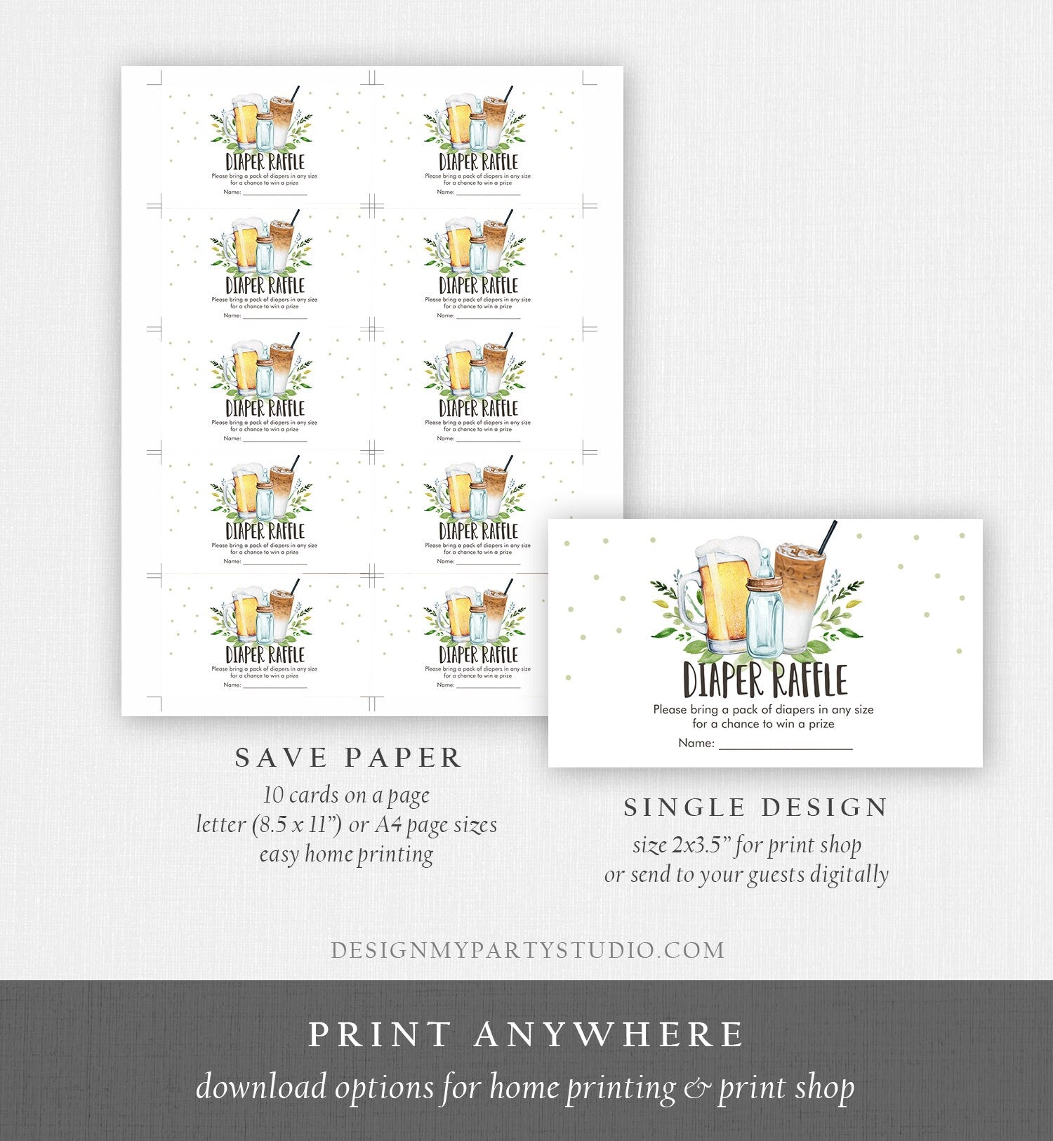 Editable Diaper Raffle Ticket Diaper Game Card Baby is Brewing Baby shower insert Beers and Bottles Download Template Corjl PRINTABLE 0190