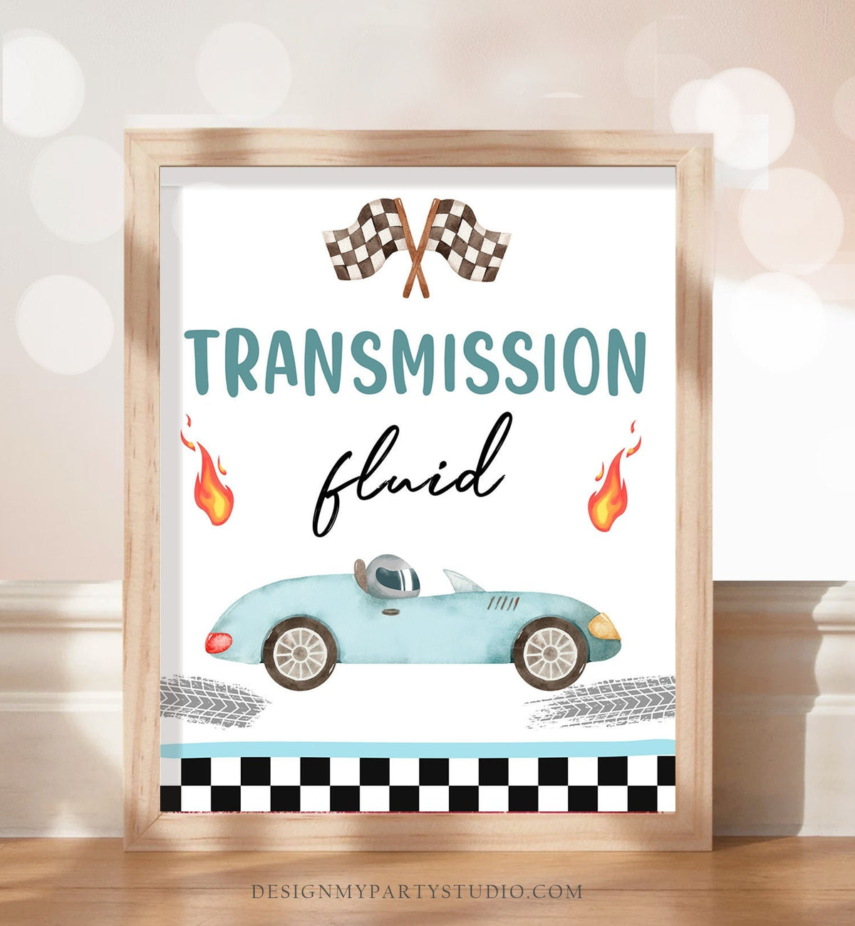 Transmission Fluid Race Car Sign Race Car Birthday Party Sign Two Fast Birthday Party Blue Vintage Racing Car Drinks Download Printable 0424