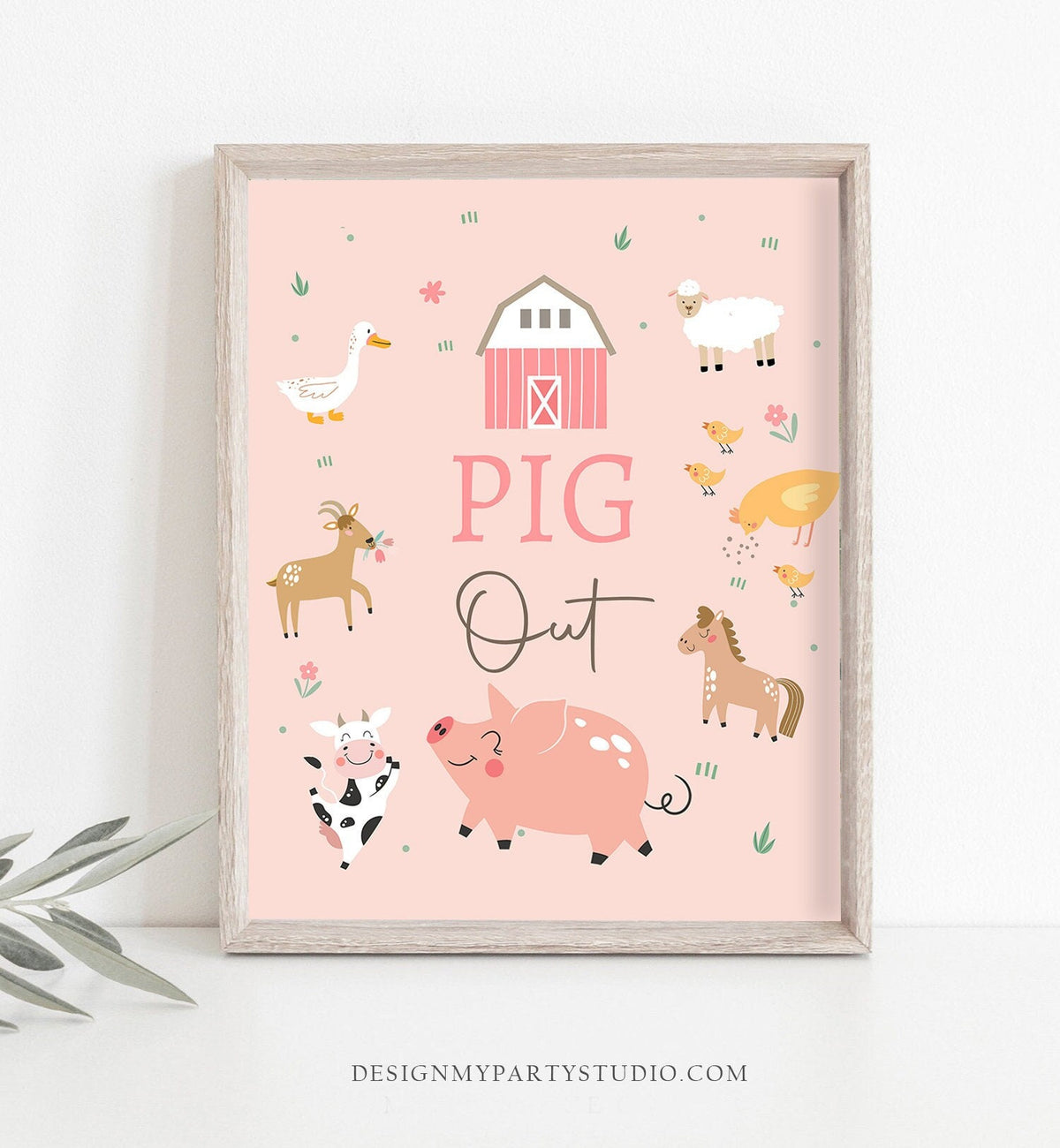 Pig Out Sign Farm Animals Birthday Decorations Barnyard Decor Girl Birthday Pink Farm Buffet Sign Floral Barnyard Sign Printable 0436