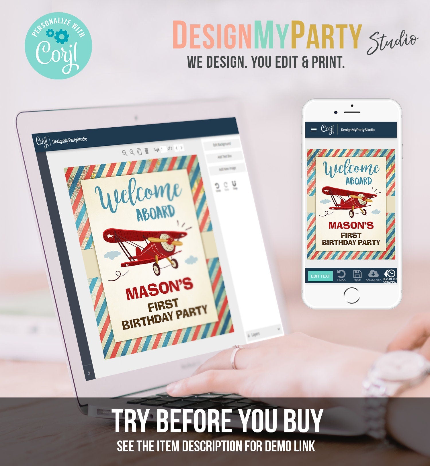 Editable Airplane Welcome Sign Airplane Birthday Boy First 1st Oh How Time Flies Party Decor Airplane Red Digital Template Printable 0011