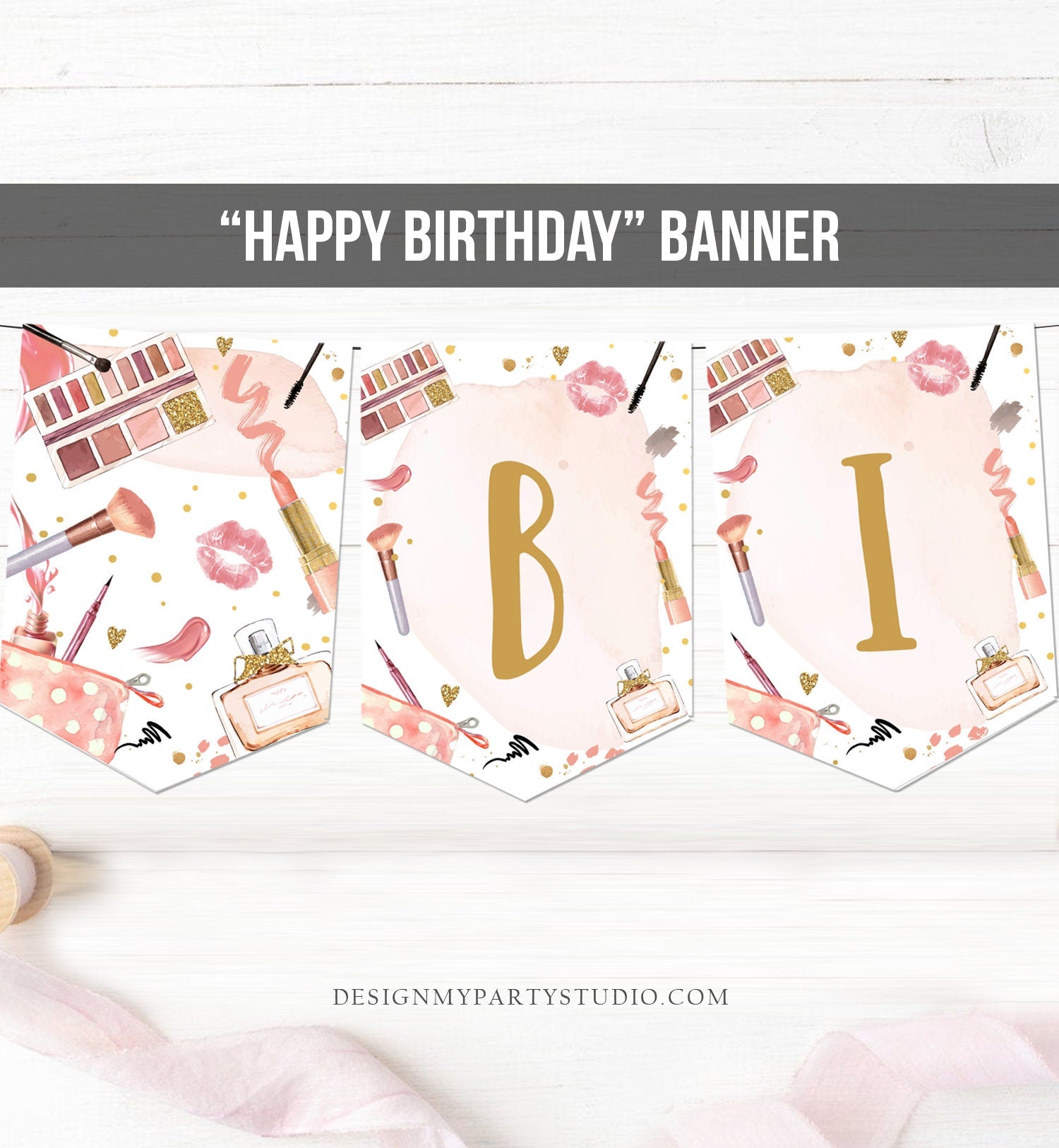 Spa Party Happy Birthday Banner Spa Glitters and Glamour Banner Birthday Girl Makeup Decoration Instant download PRINTABLE DIGITAL DIY 0420