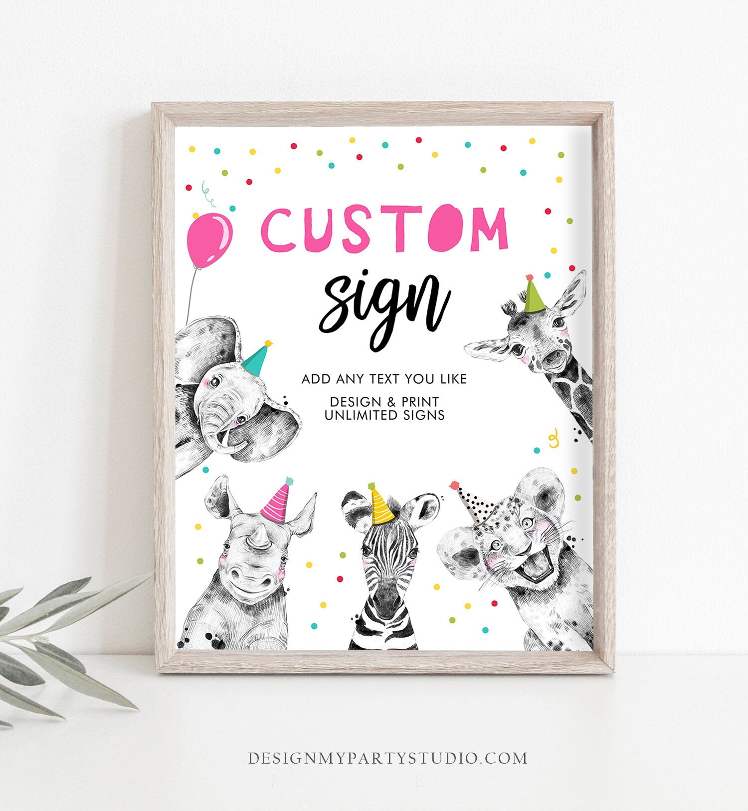 Editable Custom Sign Party Animals Sign Wild One Animals Decor Zoo Safari Animals Girl Table Decoration 8x10 Instant Download PRINTABLE 0390