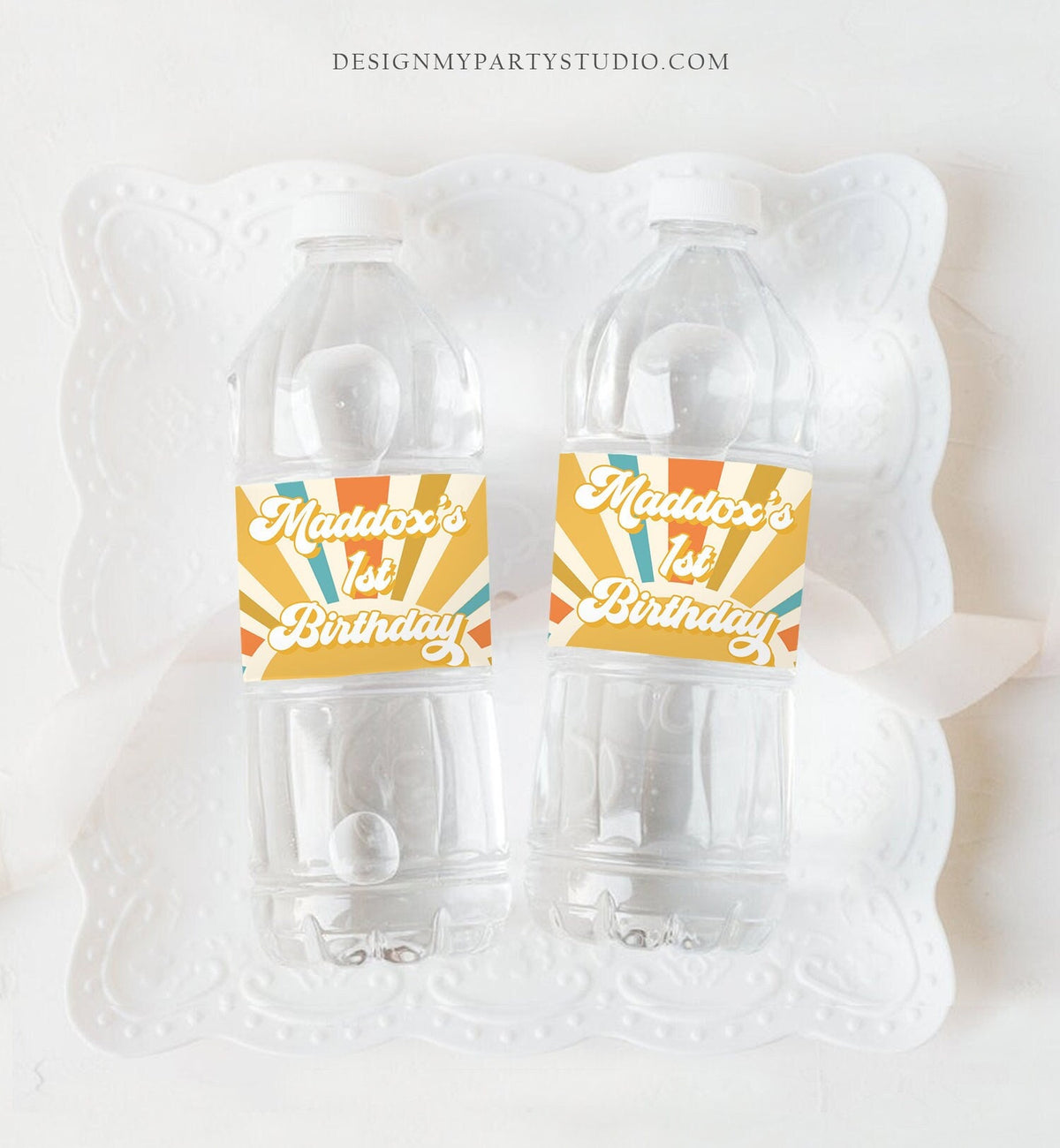 Editable Sunshine Water Bottle Label First Trip Around the Sun Birthday Decor Boho Retro Sonshine Label Digital Template Printable 0457