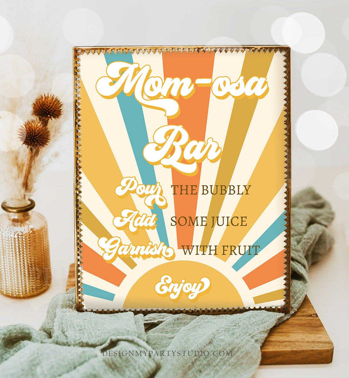 Sunshine Baby Shower Sign Here Comes the Son Shower Groovy Retro Boy Momosa Bar Sign Party Decor Mom-osa Sign Download Printable 0457