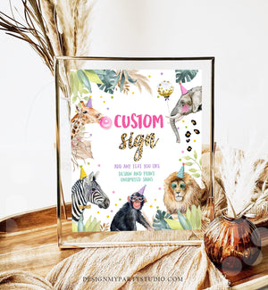 Editable Custom Sign Party Animals Sign Wild One Animals Decor Zoo Safari Animals Girl Table Decoration 8x10 Instant Download PRINTABLE 0417