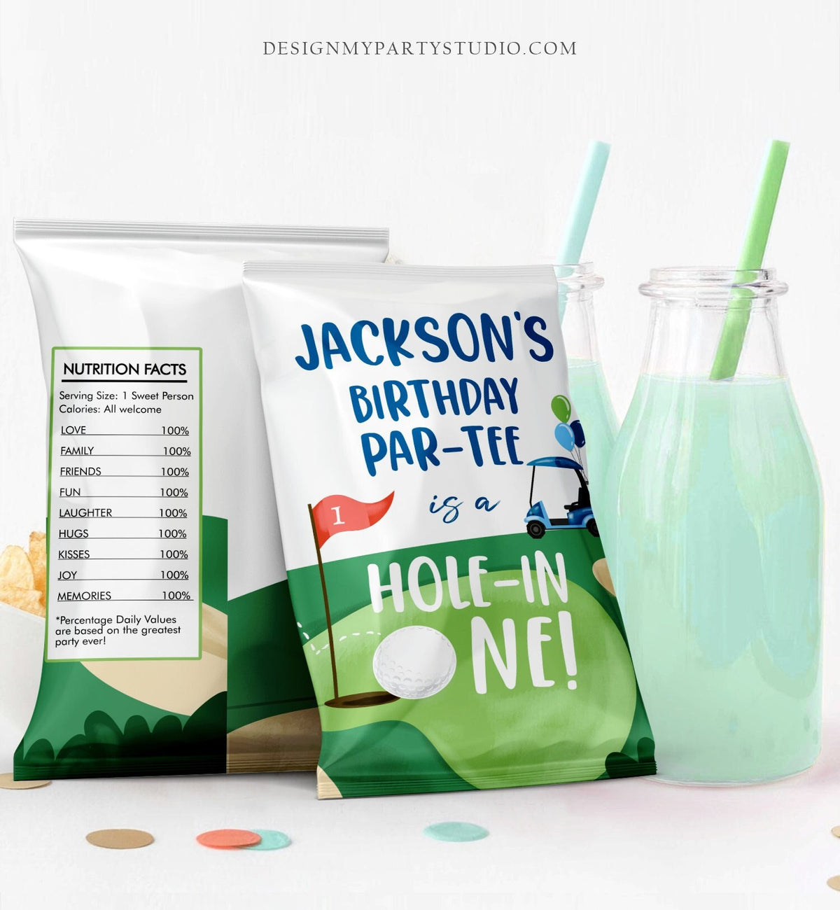 Editable Hole in One Birthday Chip Bag Golf First Birthday Par-tee Decor Boy Golfing Party Favors Birthday Digital Download Template 0405