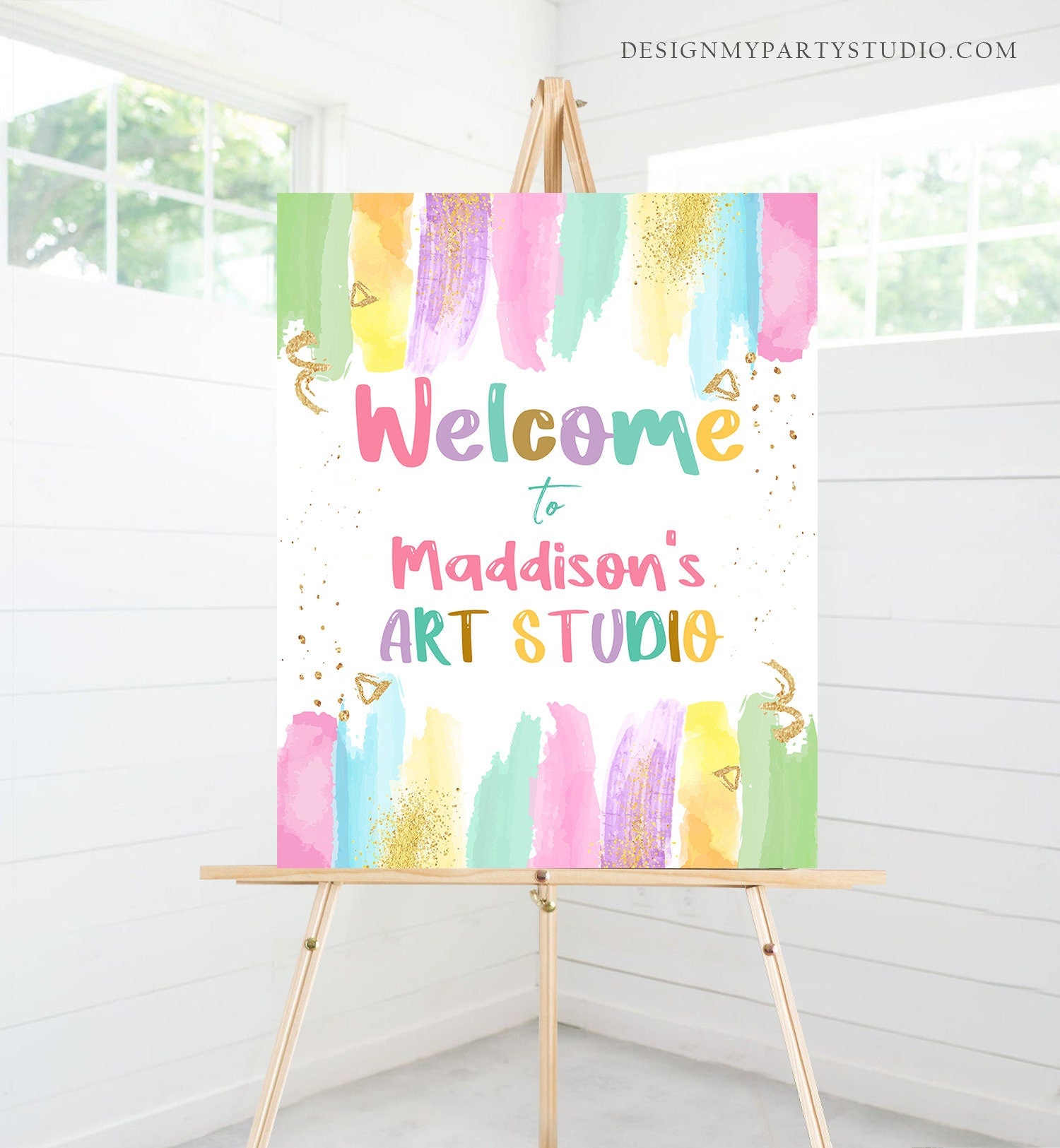 Editable Painting Party Birthday Welcome Sign Art Party Birthday Decor Craft Party Girl Birthday Welcome Pink Template Corjl PRINTABLE 0450