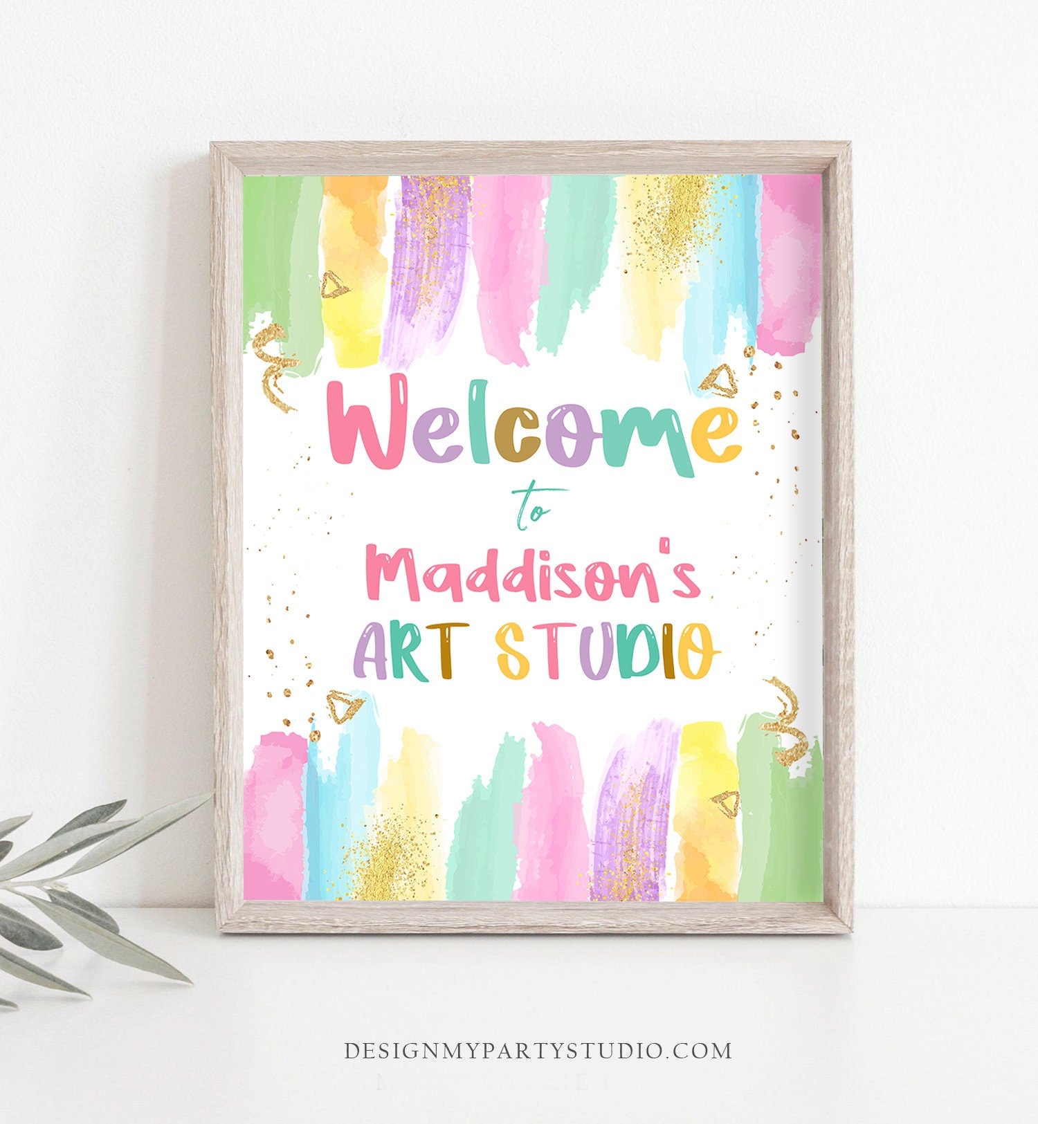 Editable Painting Party Birthday Welcome Sign Art Party Birthday Decor Craft Party Girl Birthday Welcome Pink Template Corjl PRINTABLE 0450