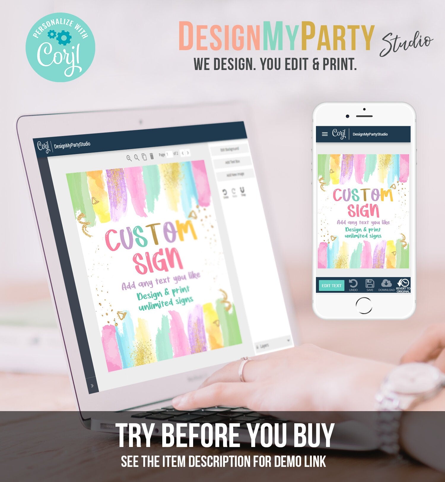 Editable Custom Sign Art Party Sign Craft Party Rainbow Pastel Girl Painting Party Table Decoration Instant Digital Download Printable 0450